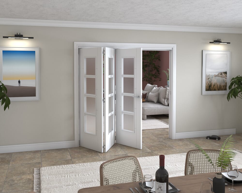Iseo White 4 Light Frosted 3 Door Roomfold Grande (3 + 0 x 686mm Doors)