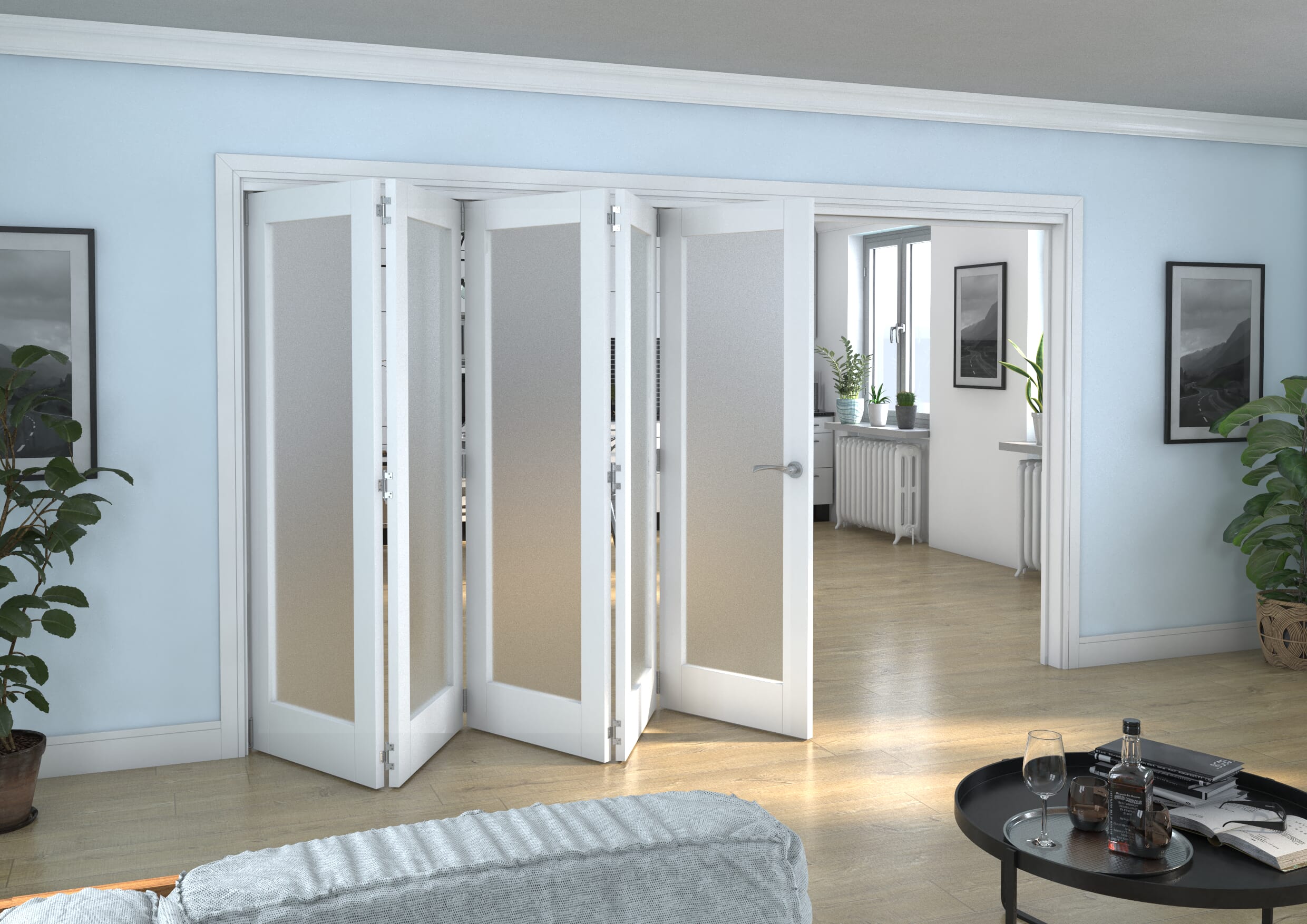 White P10 Frosted Roomfold Grande (5 + 0 x 686mm Doors)