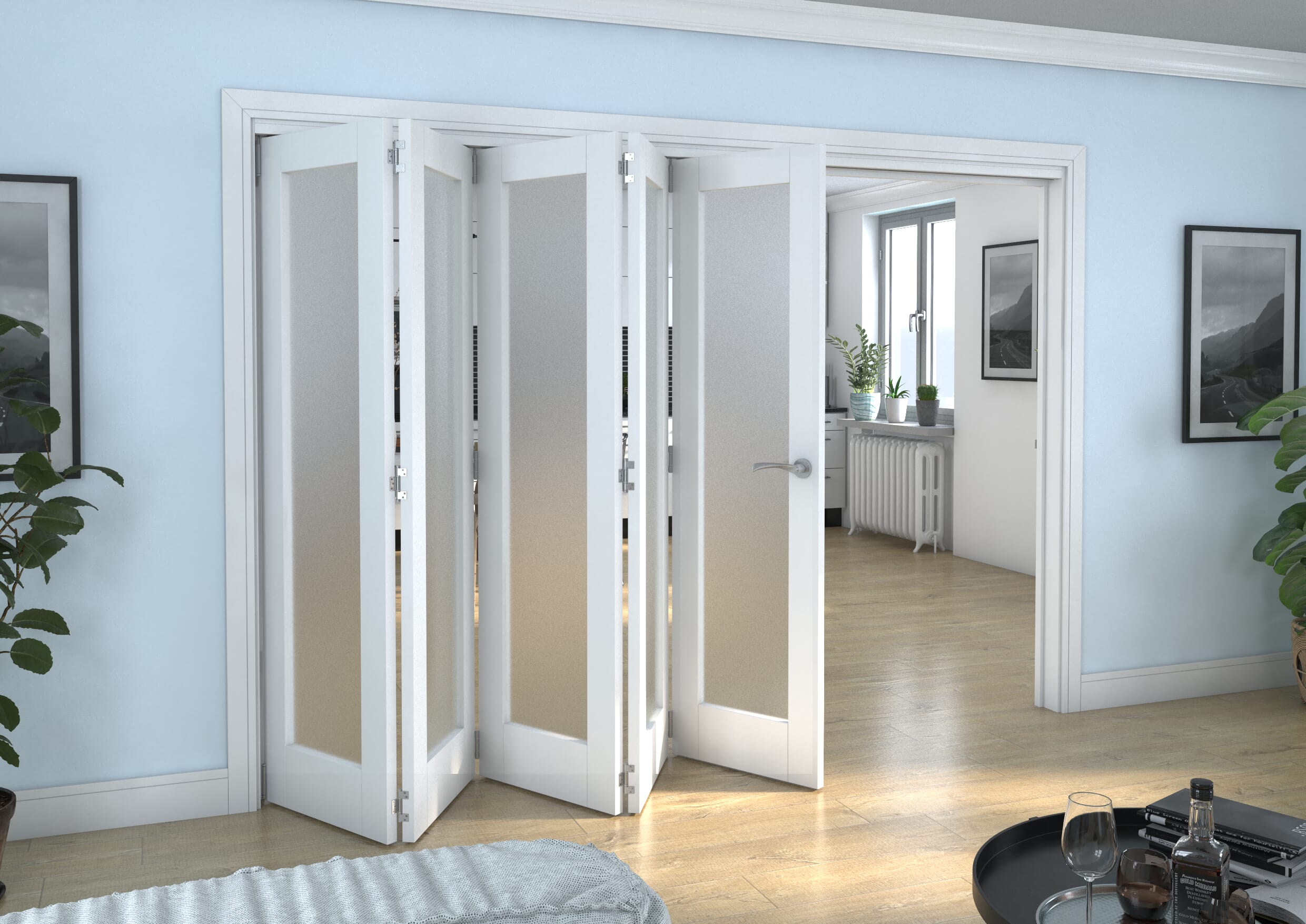 White P10 Frosted Roomfold Grande 3000mm 5 + 0 Set