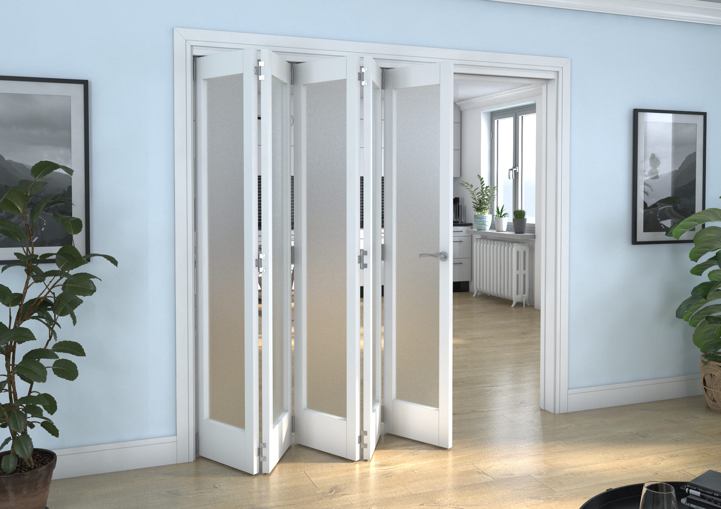 White P10 Frosted Roomfold Grande (5 + 0 x 419mm Doors)