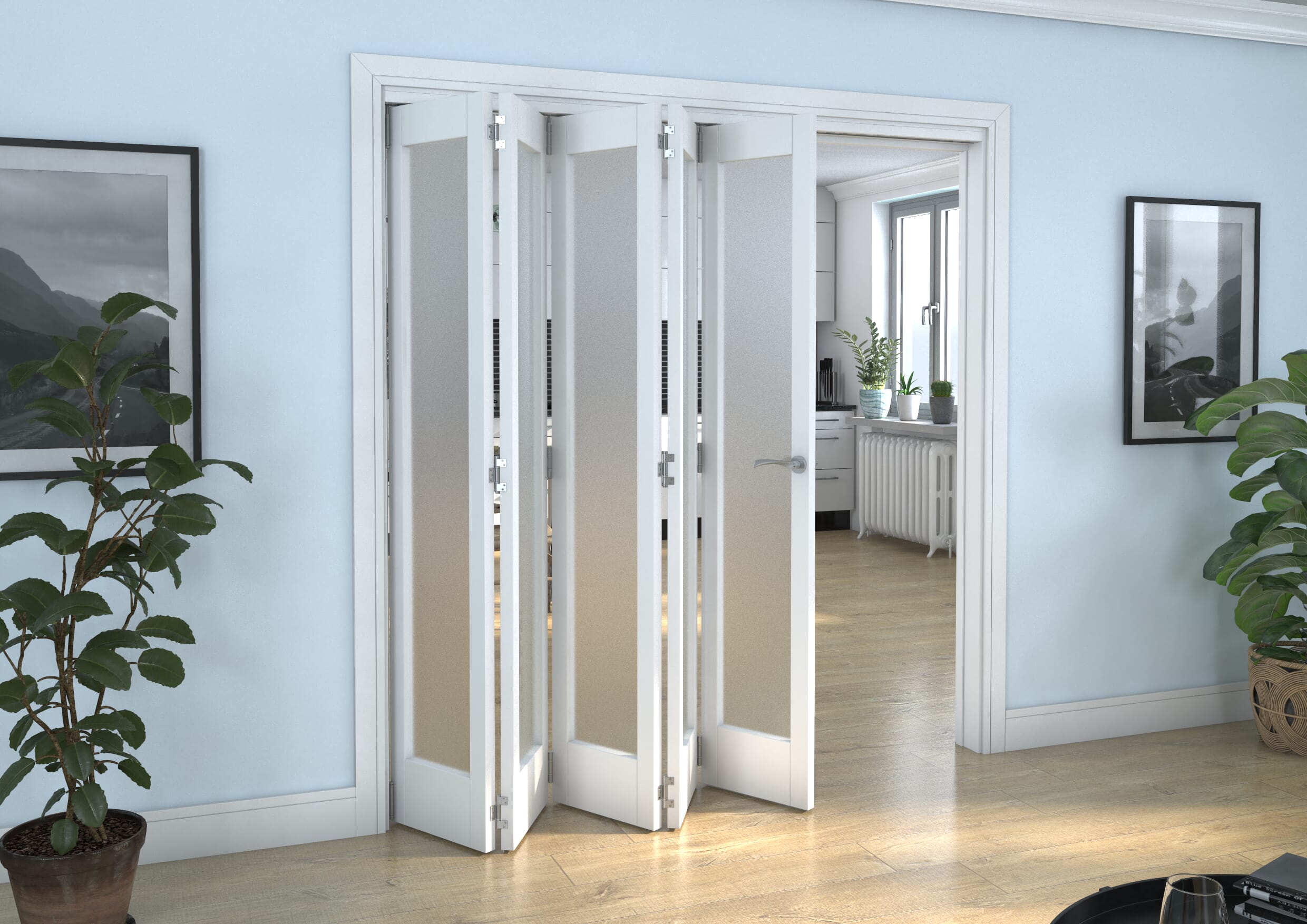 White P10 Frosted Roomfold Grande (5 + 0 x 381mm Doors)