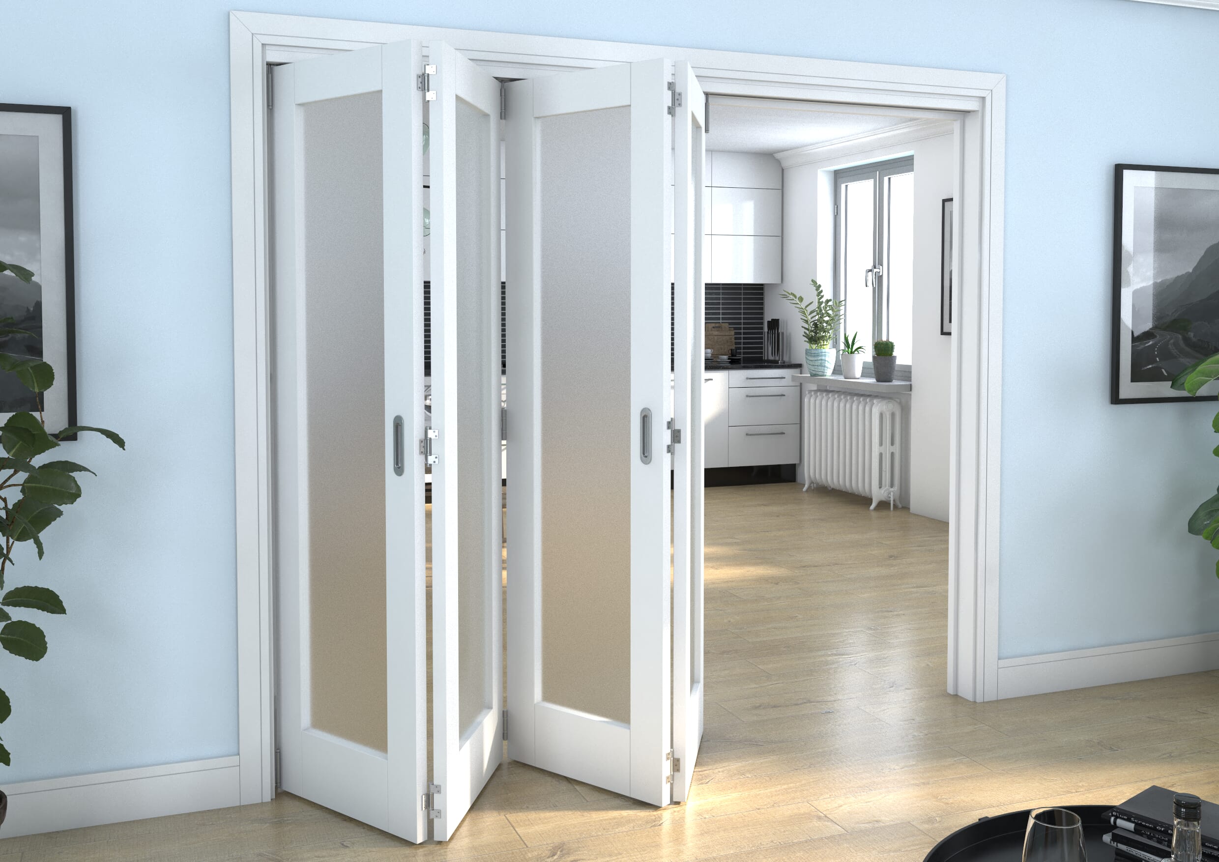 White P10 Frosted Roomfold Grande 2400mm 4 + 0 Set