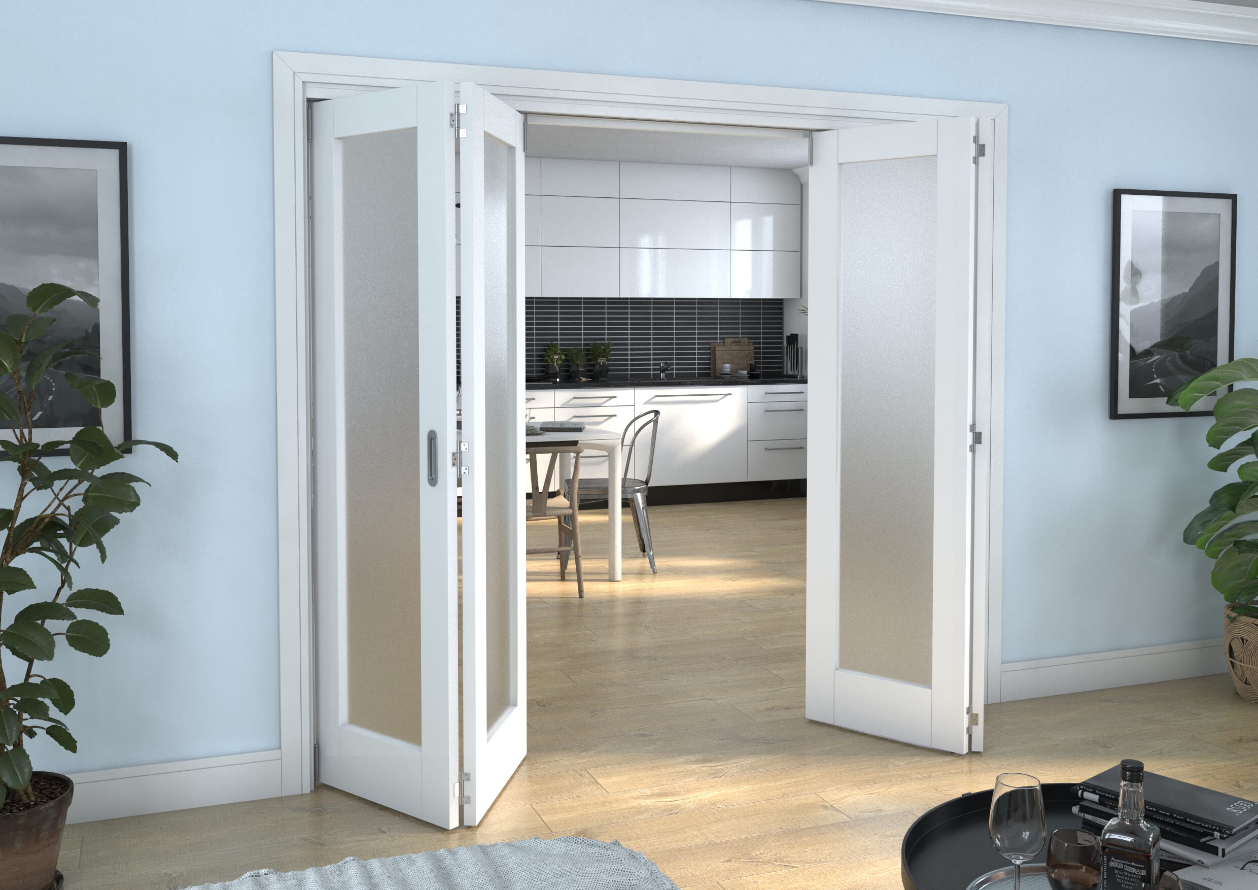 2380x2060x133mm White P10 Frosted Roomfold Grande (2+2)