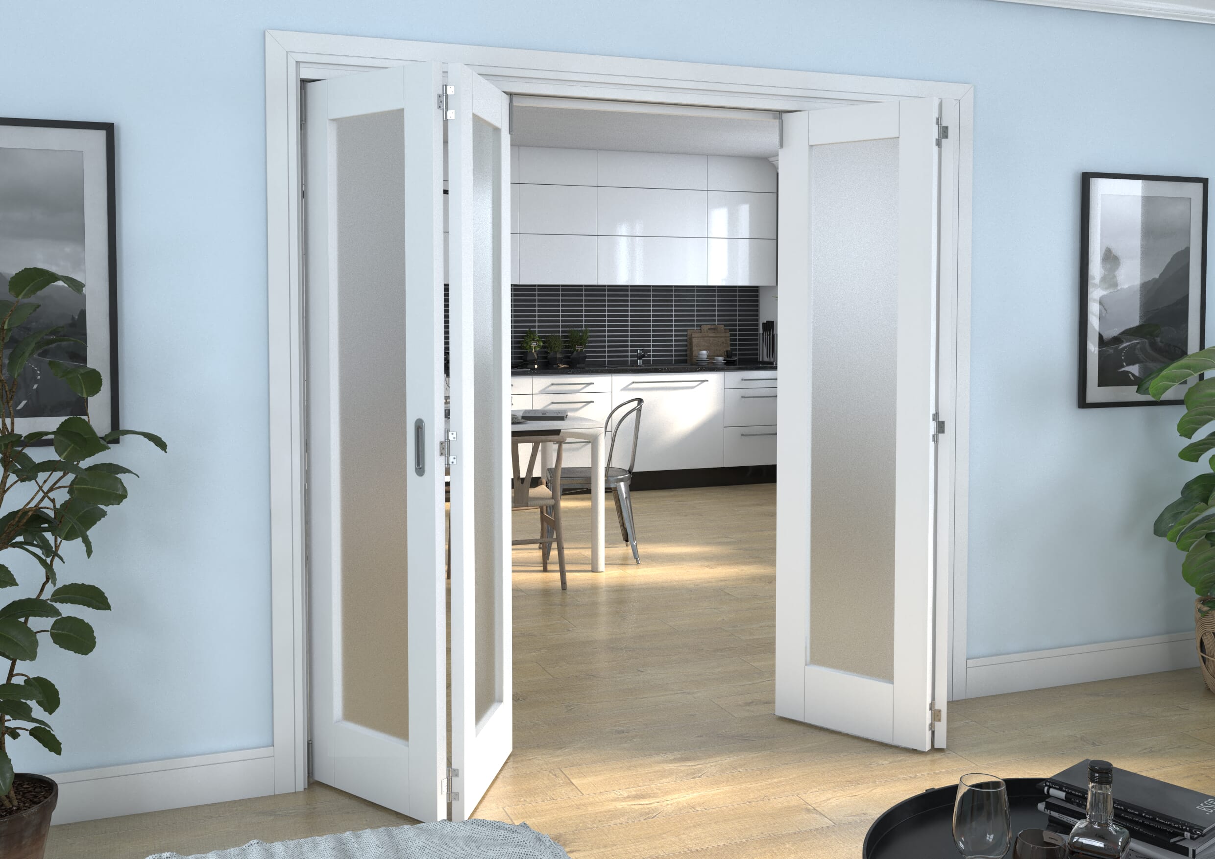 2220x2060x133mm White P10 Frosted Roomfold Grande (2+2)