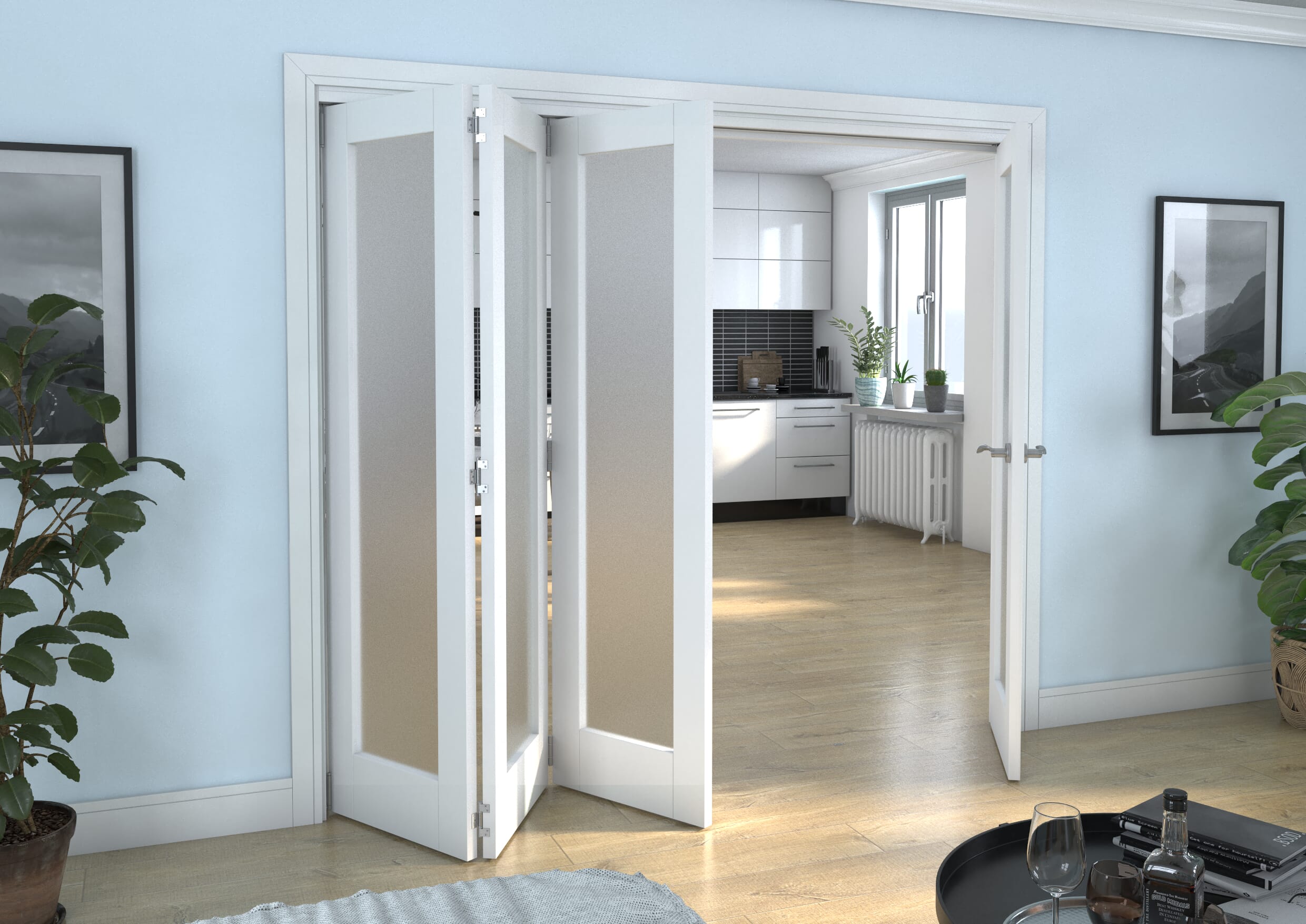 White P10 Frosted Roomfold Grande 2400mm 3 + 1 Set