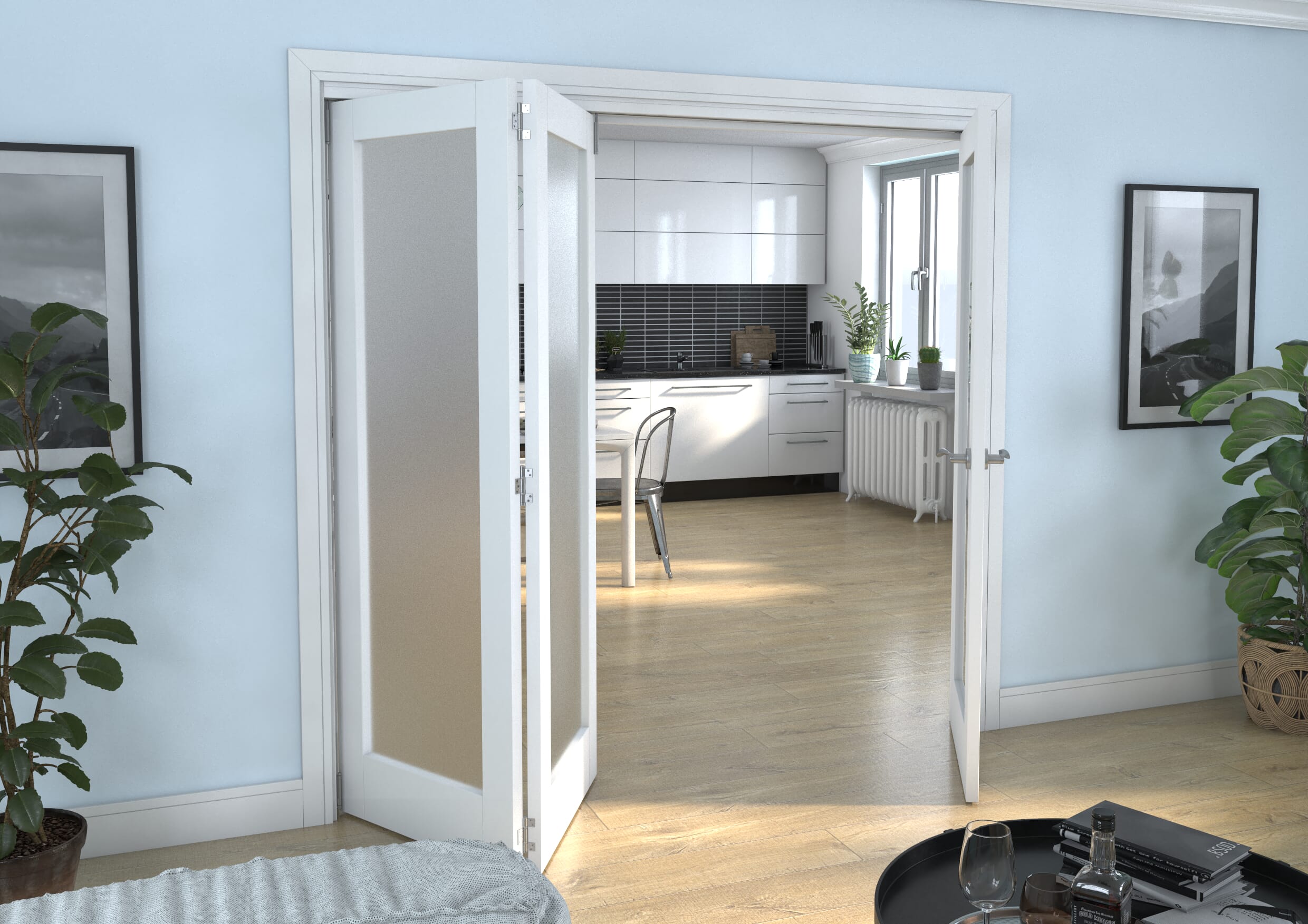 2143x2060x133mm White P10 Frosted Roomfold Grande (2+1)