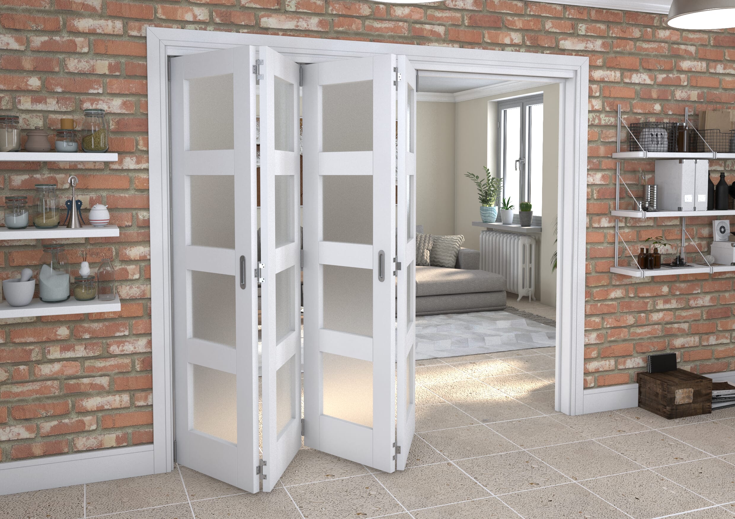 White Frosted 4L Roomfold Grande 2400mm 4 + 0 Set