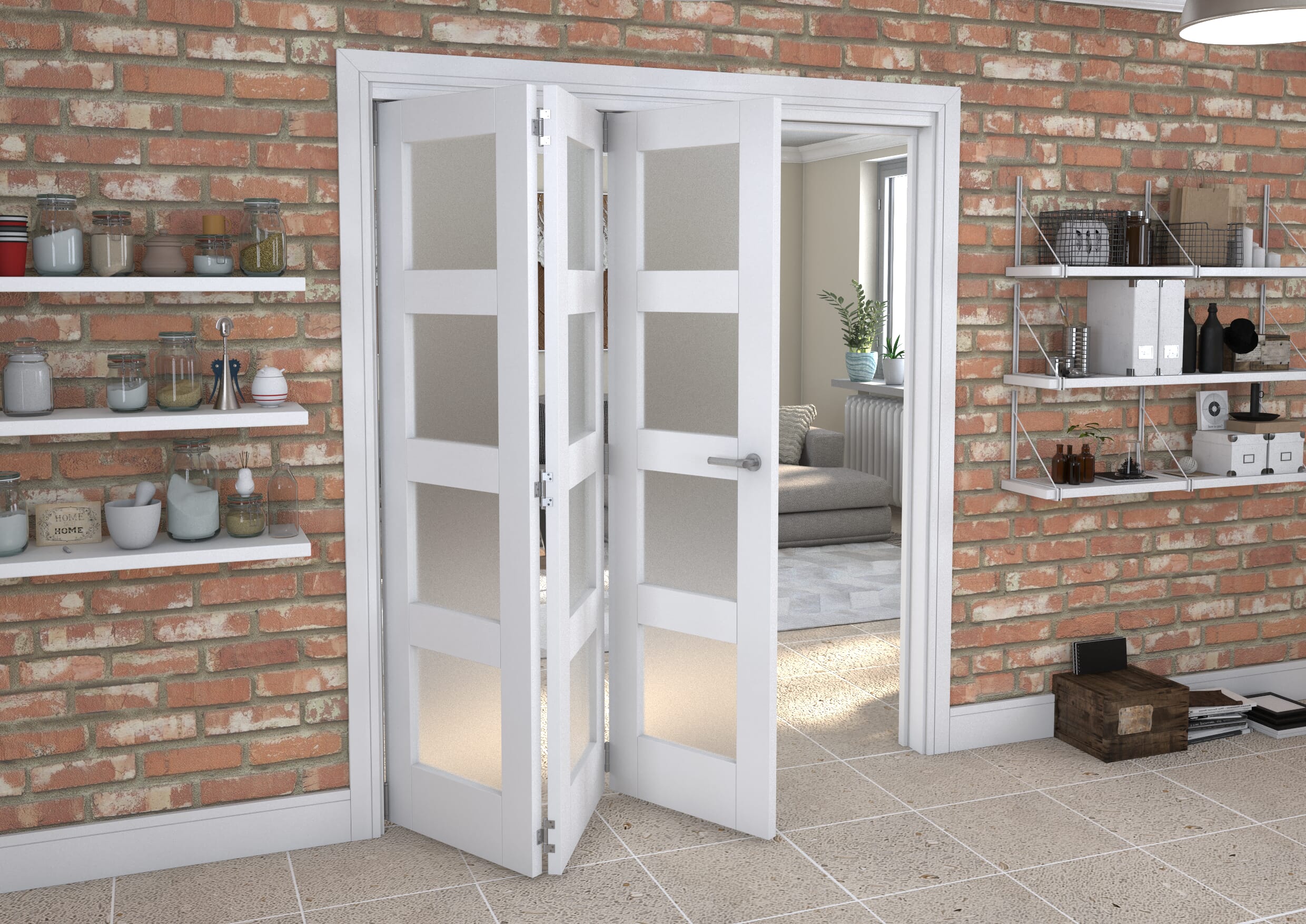 White Frosted 4L Roomfold Grande 1800mm 3 + 0 Set