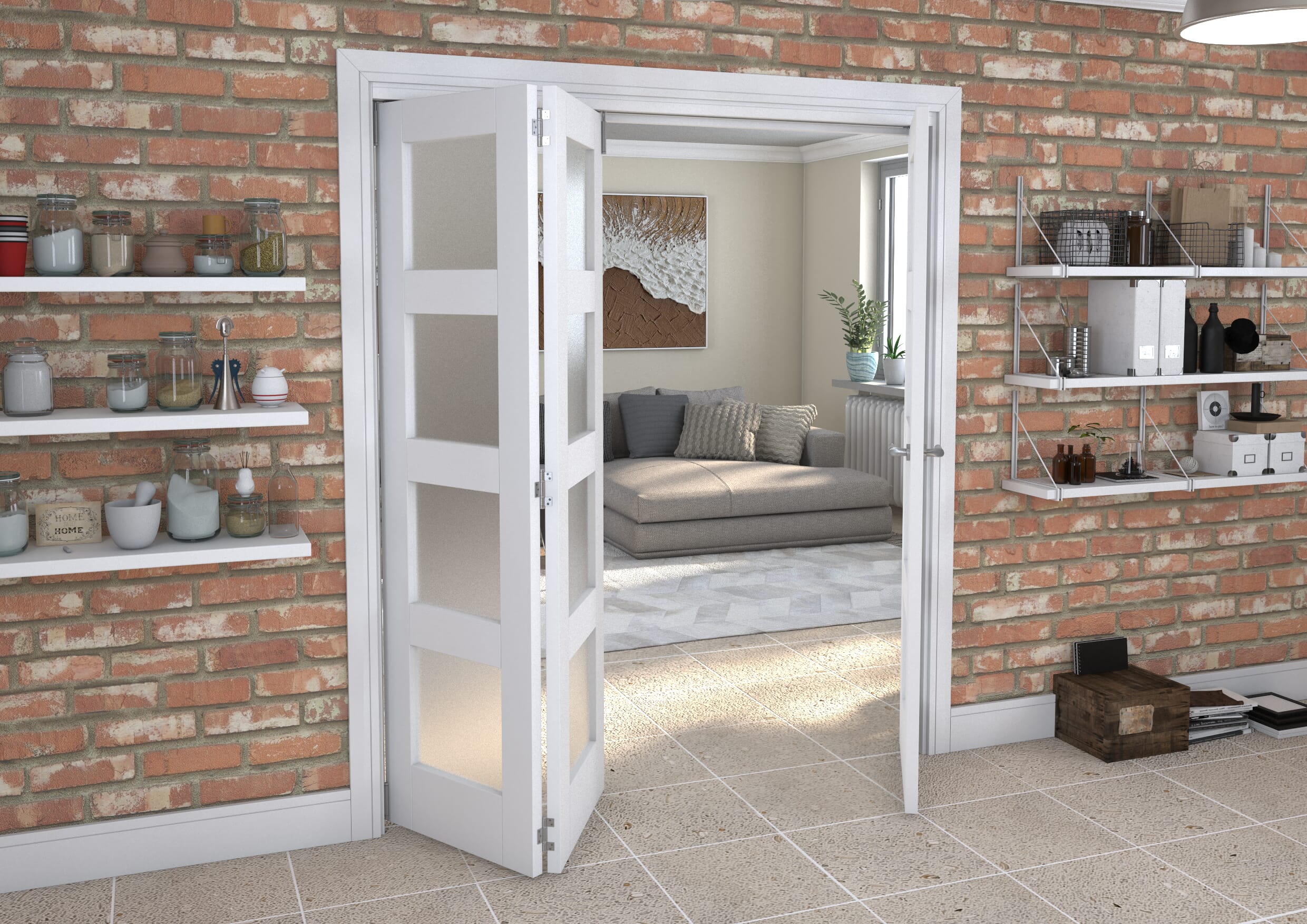 White Frosted 4L Roomfold Grande 1800mm 2 + 1 Set