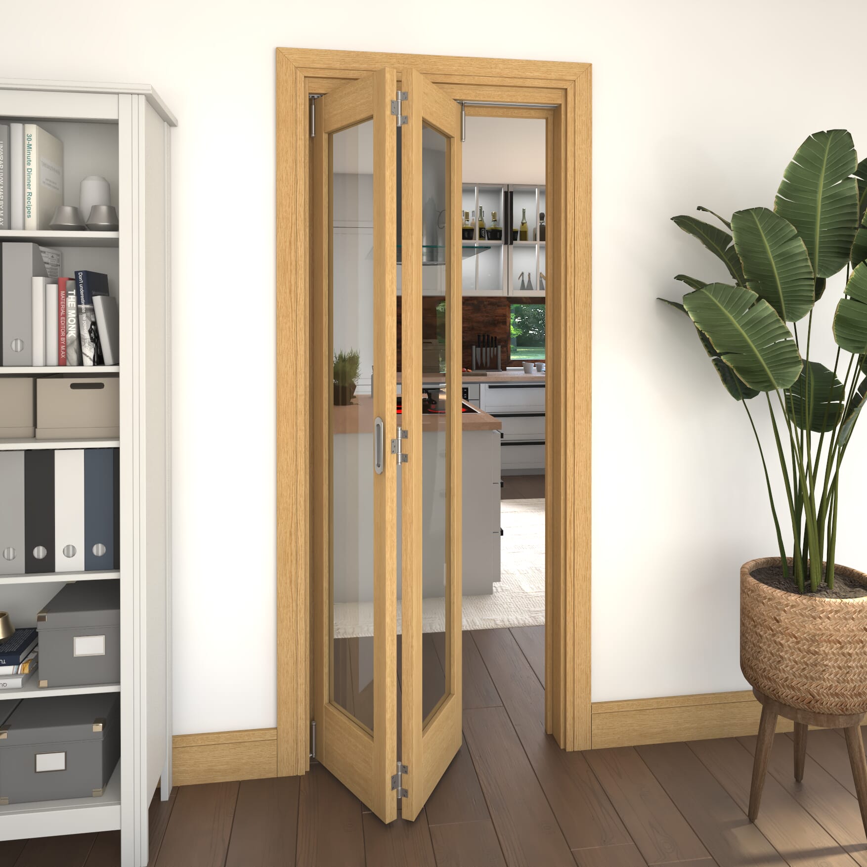 Glazed Oak Prefinished 2 Door Roomfold Grande (2 + 0 x 381mm Doors)