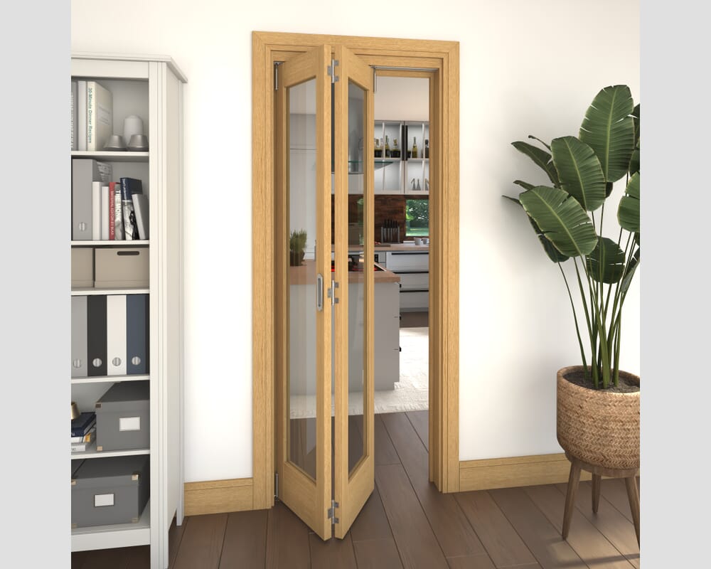 Glazed Oak Prefinished 2 Door Roomfold Grande (2 + 0 x 381mm Doors)