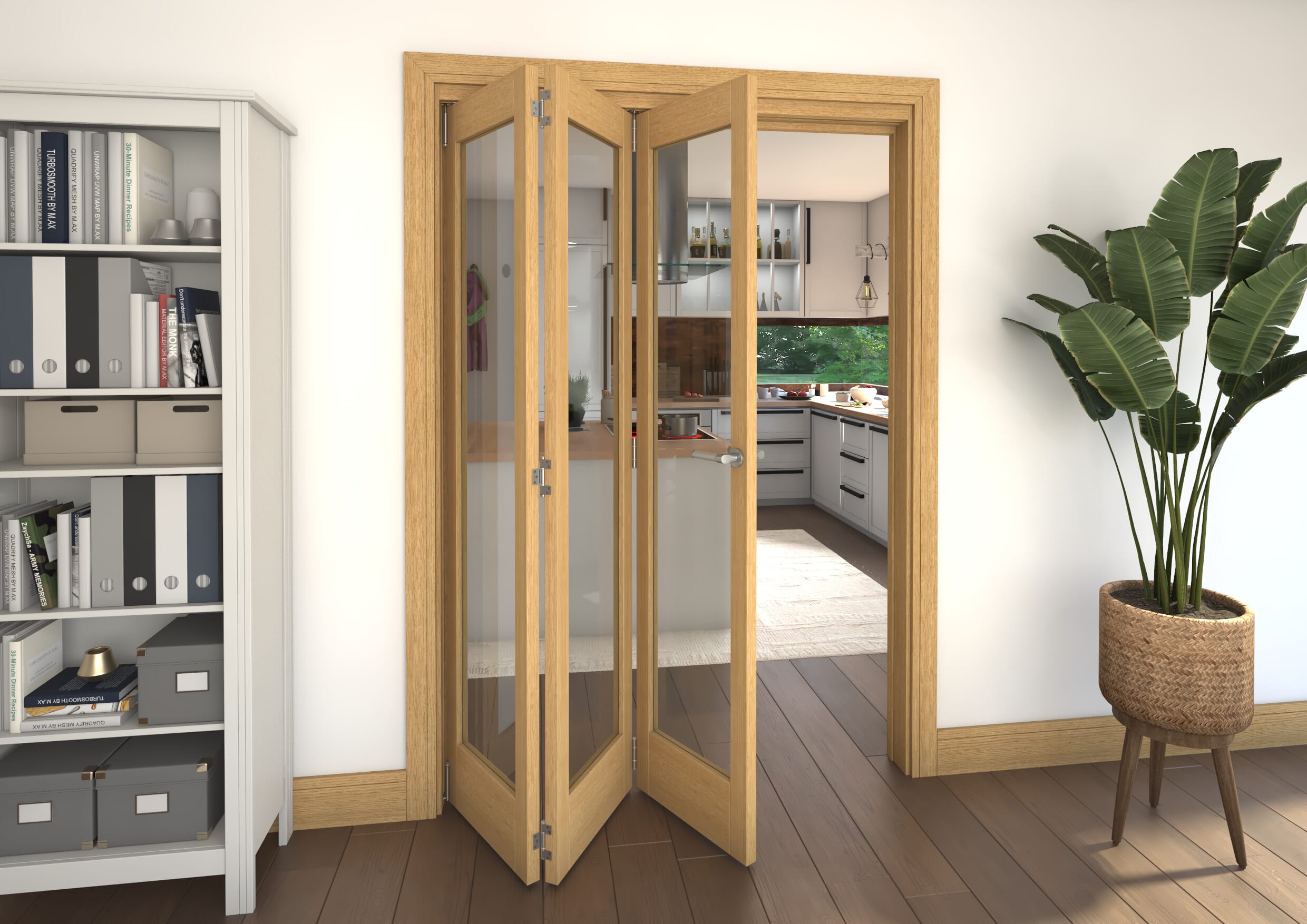 Glazed Oak Prefinished 3 Door Roomfold Grande (3 + 0 x 457mm Doors)
