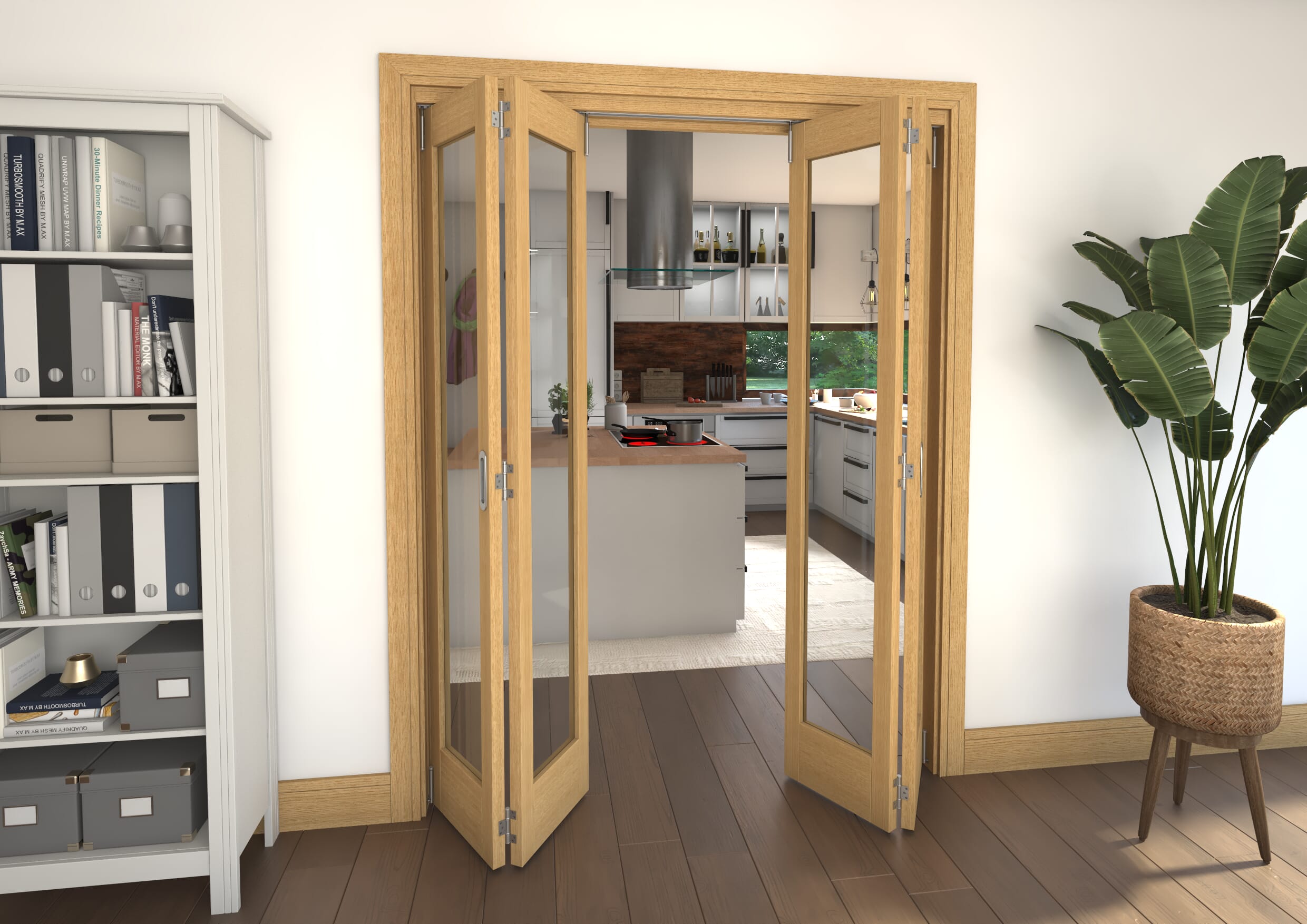 Glazed Oak Prefinished 4 Door Roomfold Grande (2 + 2 x 381mm Doors)