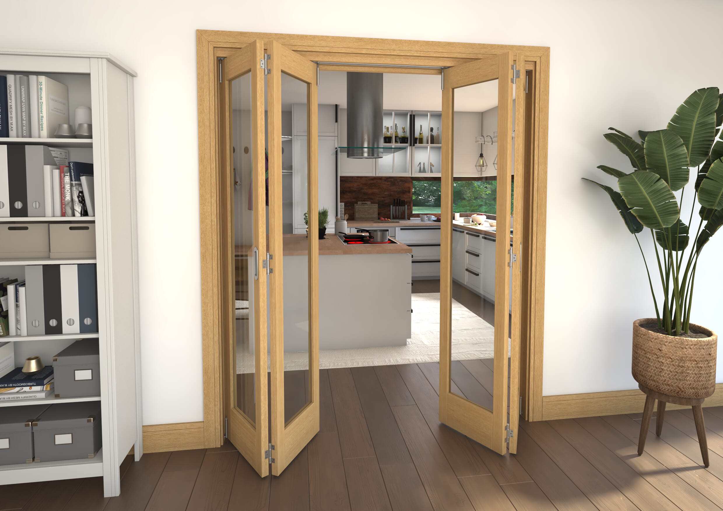 Glazed Oak Prefinished 4 Door Roomfold Grande (2 + 2 x 419mm Doors)