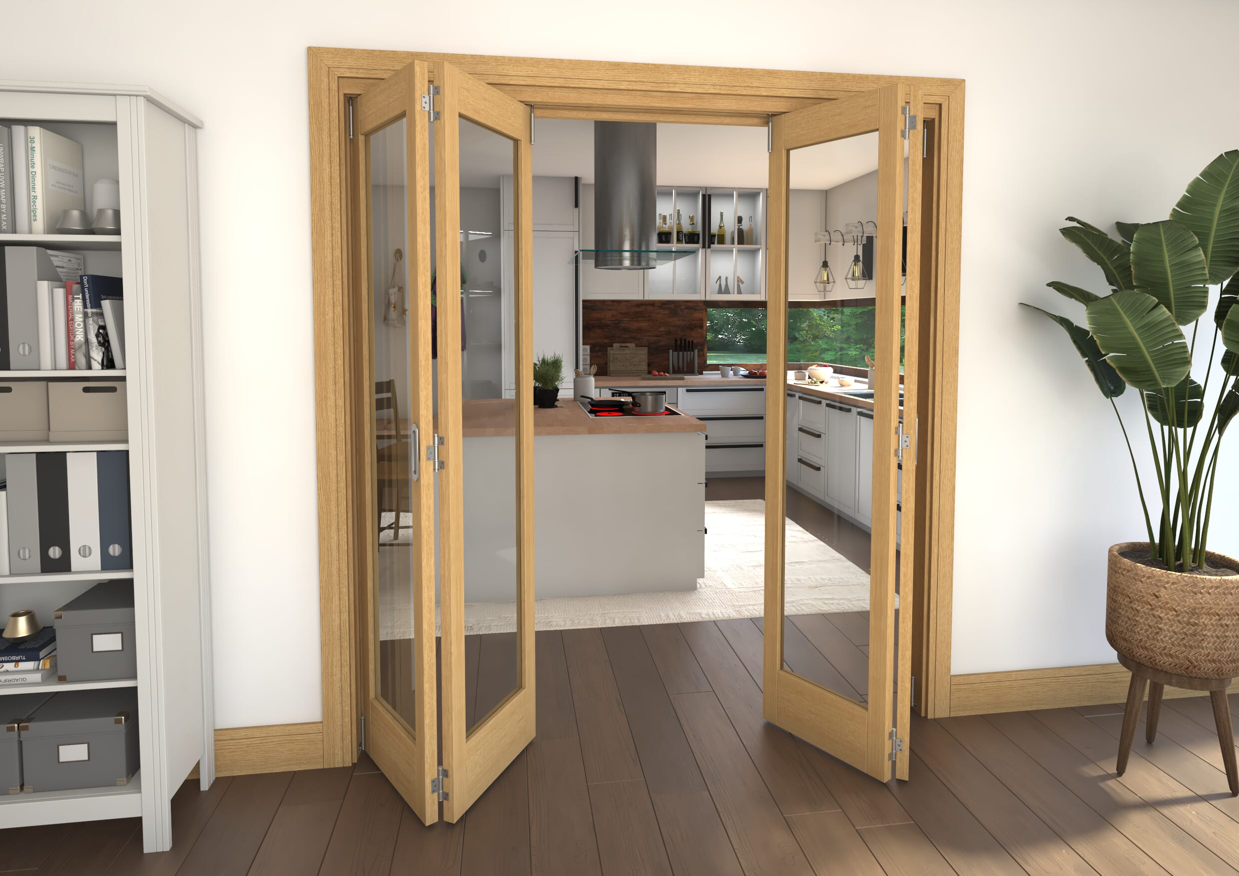 Glazed Oak Prefinished 4 Door Roomfold Grande (2 + 2 x 457mm Doors)