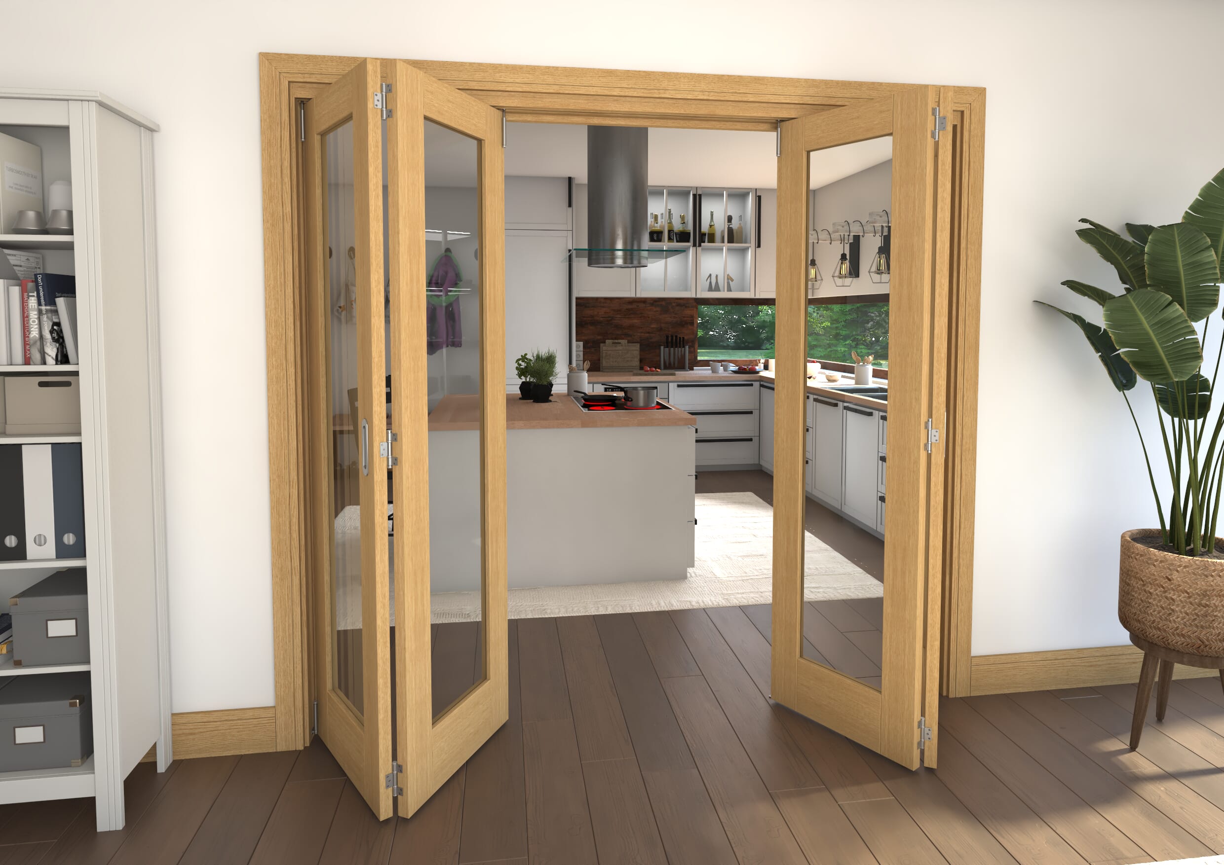 Glazed Oak Prefinished 4 Door Roomfold Grande (2 + 2 x 533mm Doors)