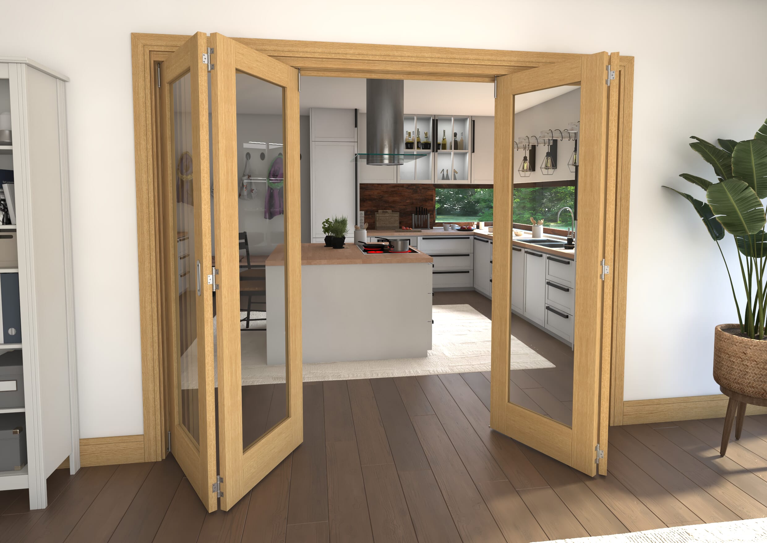 Glazed Oak Prefinished 4 Door Roomfold Grande (2 + 2 x 610mm Doors)