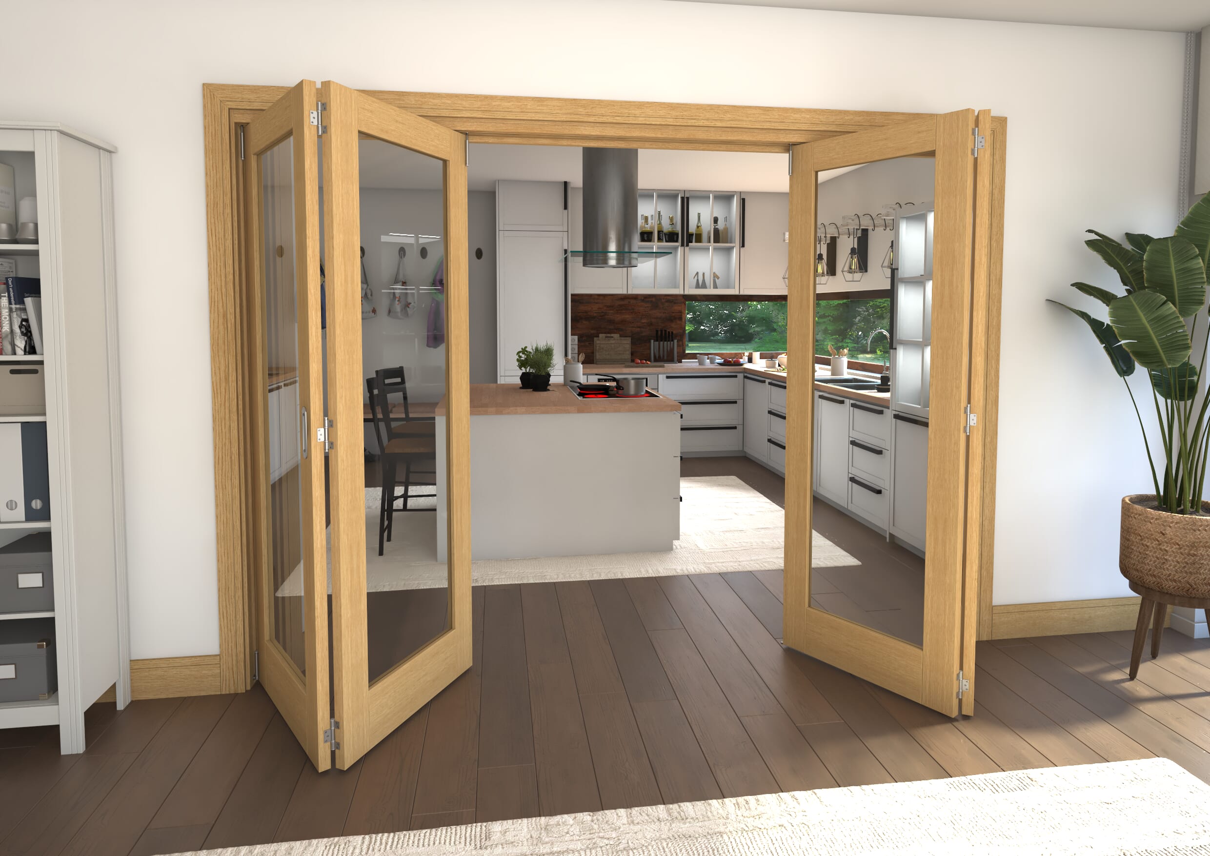 Glazed Oak Prefinished 4 Door Roomfold Grande (2 + 2 x 686mm Doors)