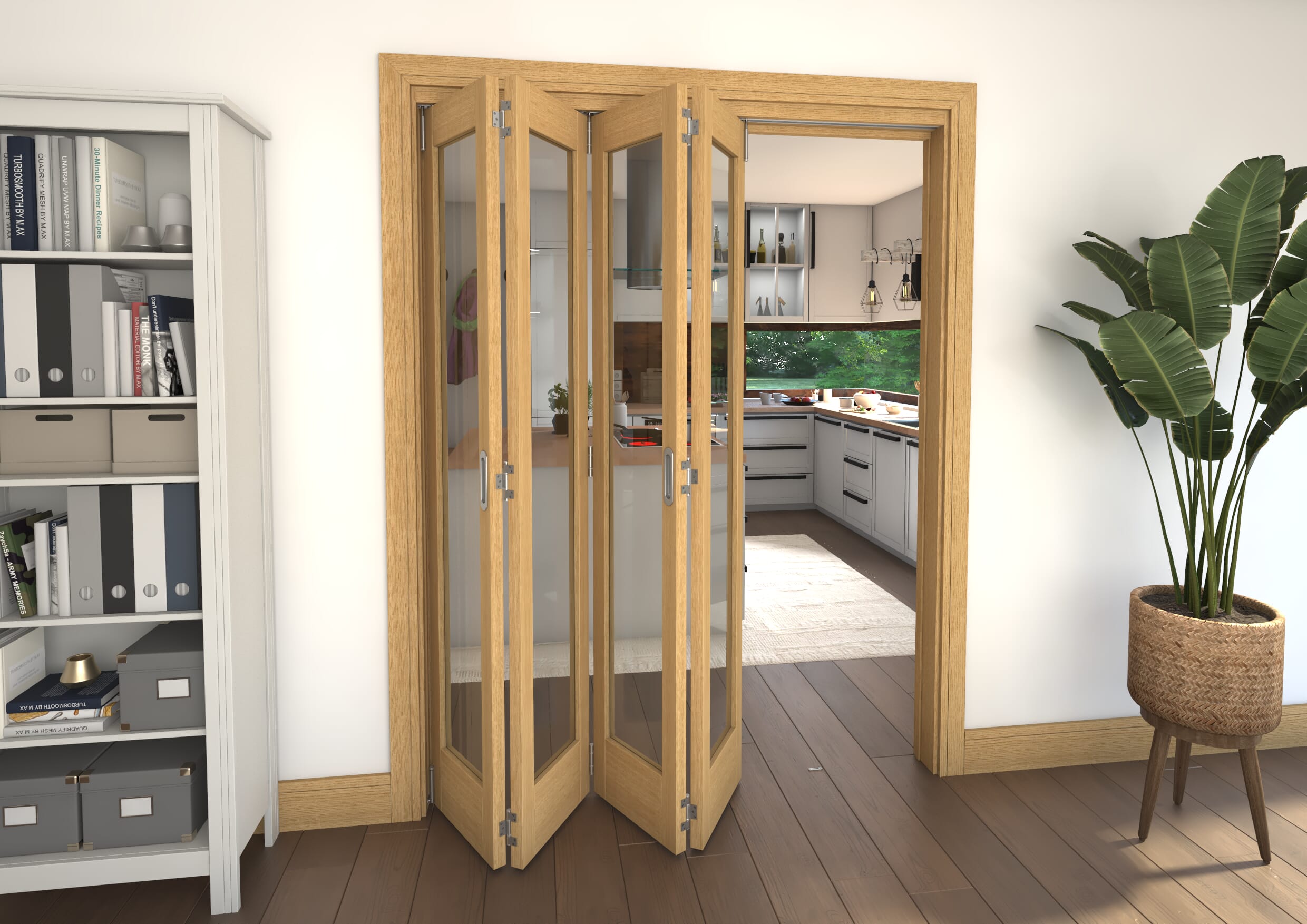 Glazed Oak Prefinished 4 Door Roomfold Grande (4 + 0 x 381mm Doors)