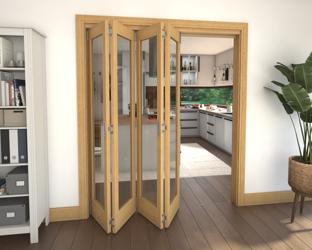 Glazed Oak Prefinished 4 Door Roomfold Grande (4 + 0 x 419mm Doors)