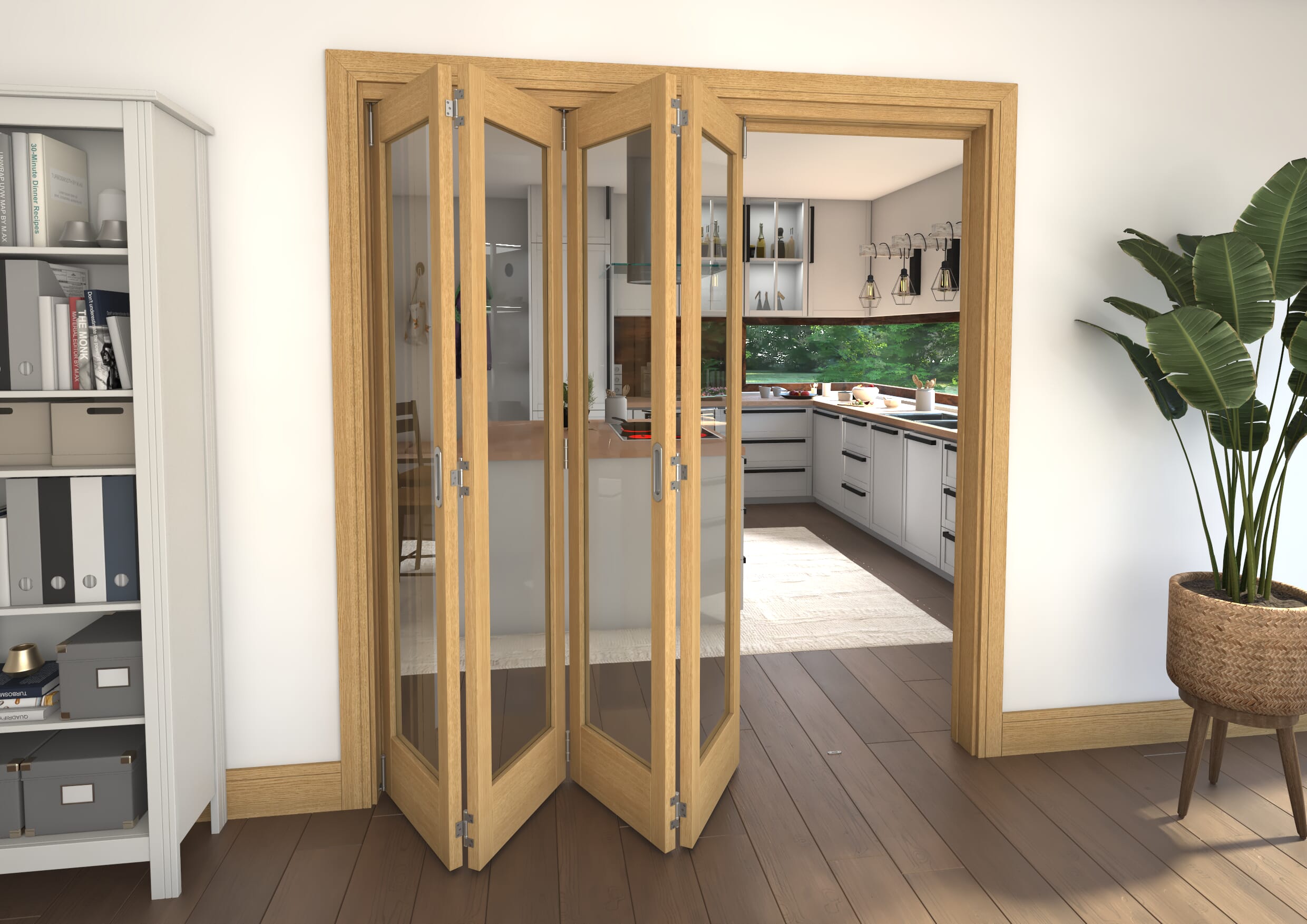 Glazed Oak Prefinished 4 Door Roomfold Grande (4 + 0 x 457mm Doors)