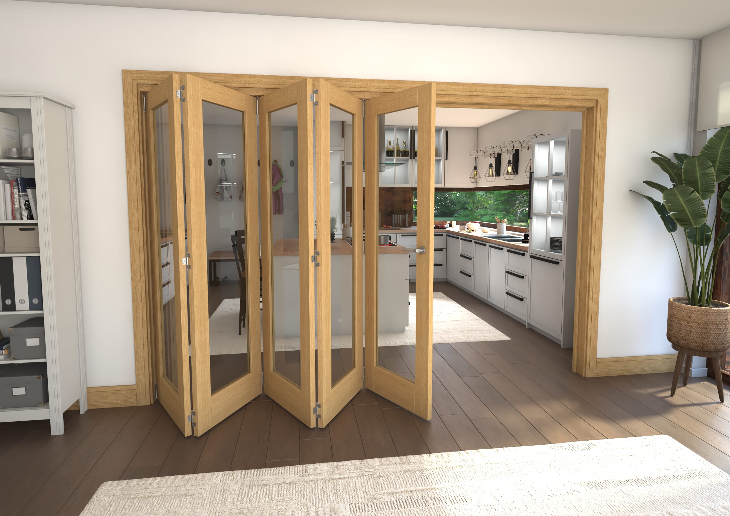 Glazed Oak Prefinished 5 Door Roomfold Grande (5 + 0 x 610mm Doors)