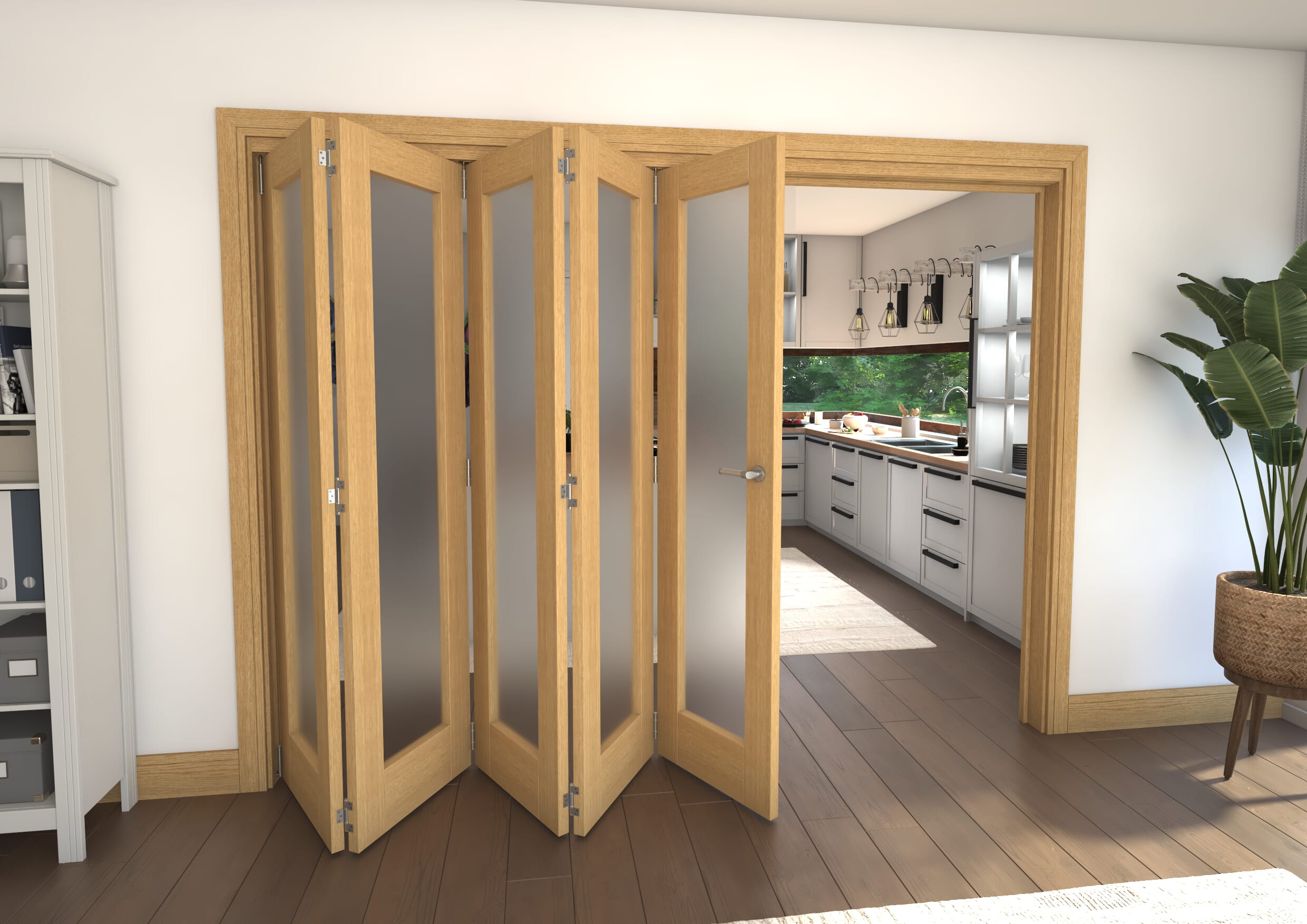 Shaker Oak 1 lite Frosted Glazed Prefinished Roomfold Doorset Image