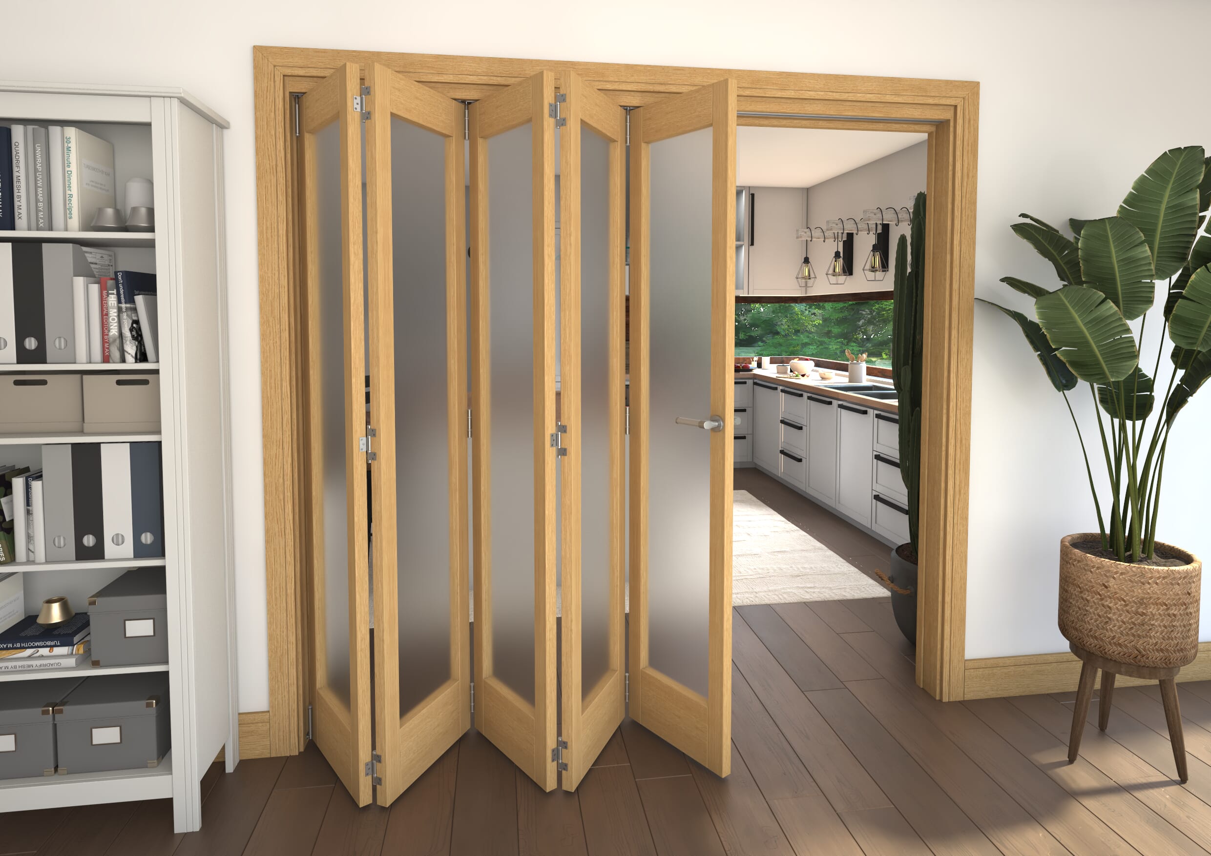 Shaker Oak 1 lite Frosted Glazed Prefinished Roomfold Doorset Image