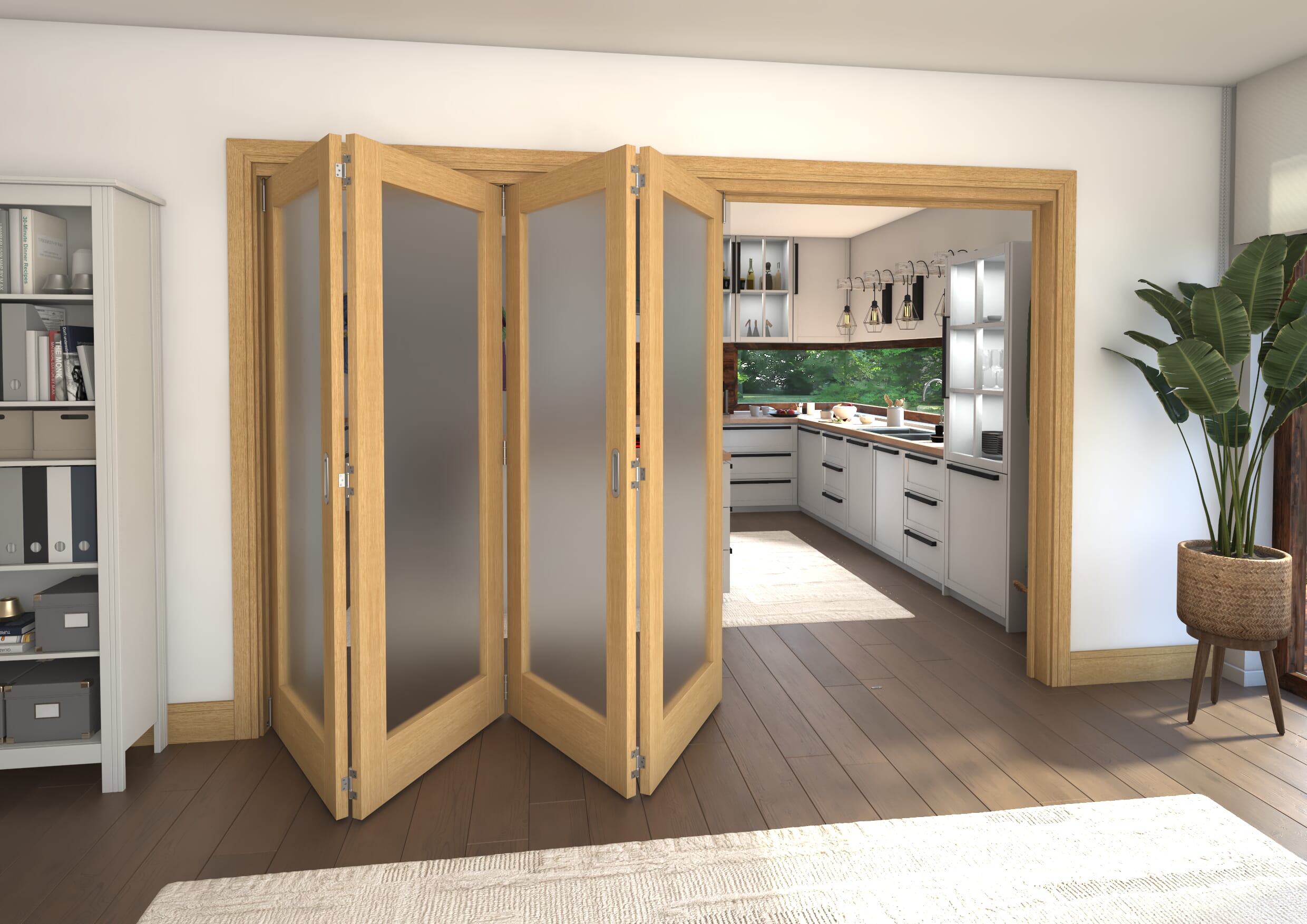 3129x2060x133mm Pref. Oak P10 Frosted Roomfold Grande (4+0)