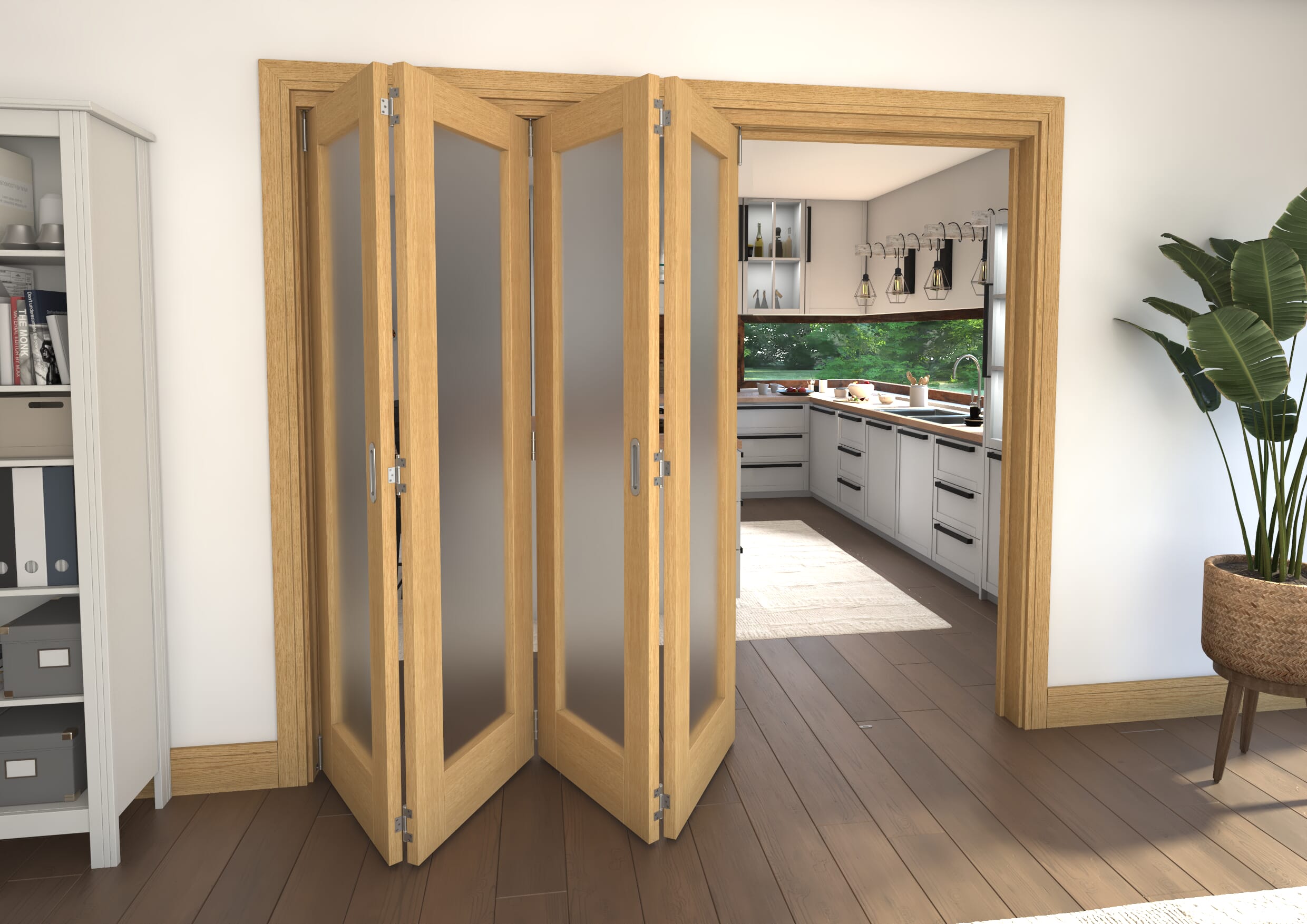 2373x2060x133mm Pref. Oak P10 Frosted Roomfold Grande (4+0)