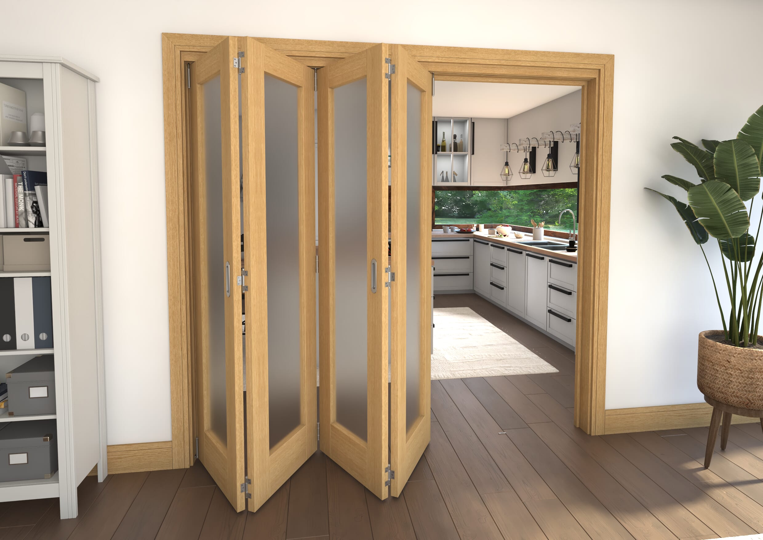 Shaker Oak 1 lite Frosted Glazed Prefinished Roomfold Doorset Image