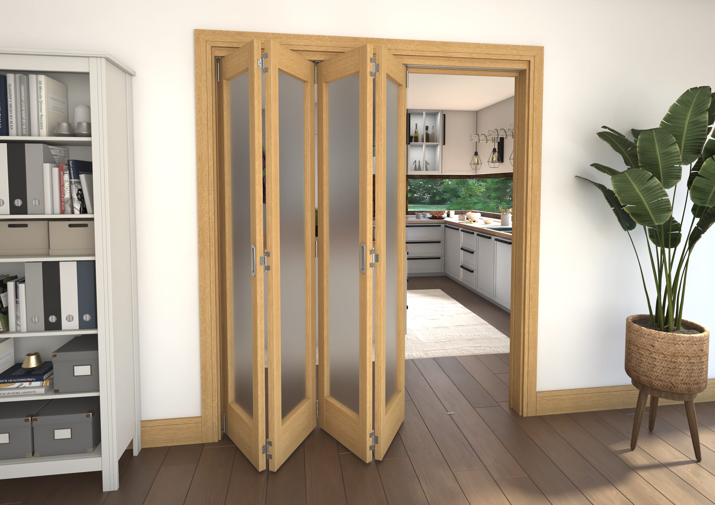 Shaker Oak 1 lite Frosted Glazed Prefinished Roomfold Doorset Image