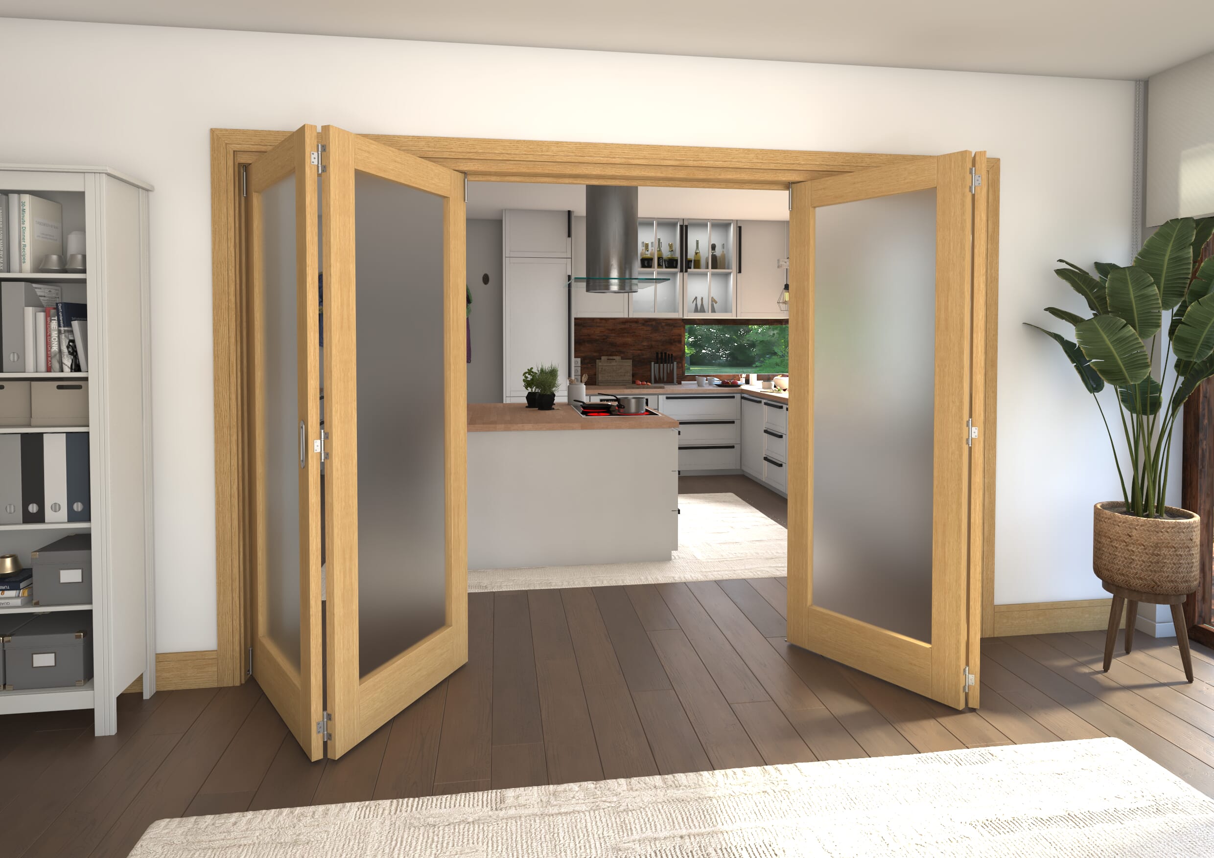 3136x2060x133mm Pref. Oak P10 Frosted Roomfold Grande (2+2)