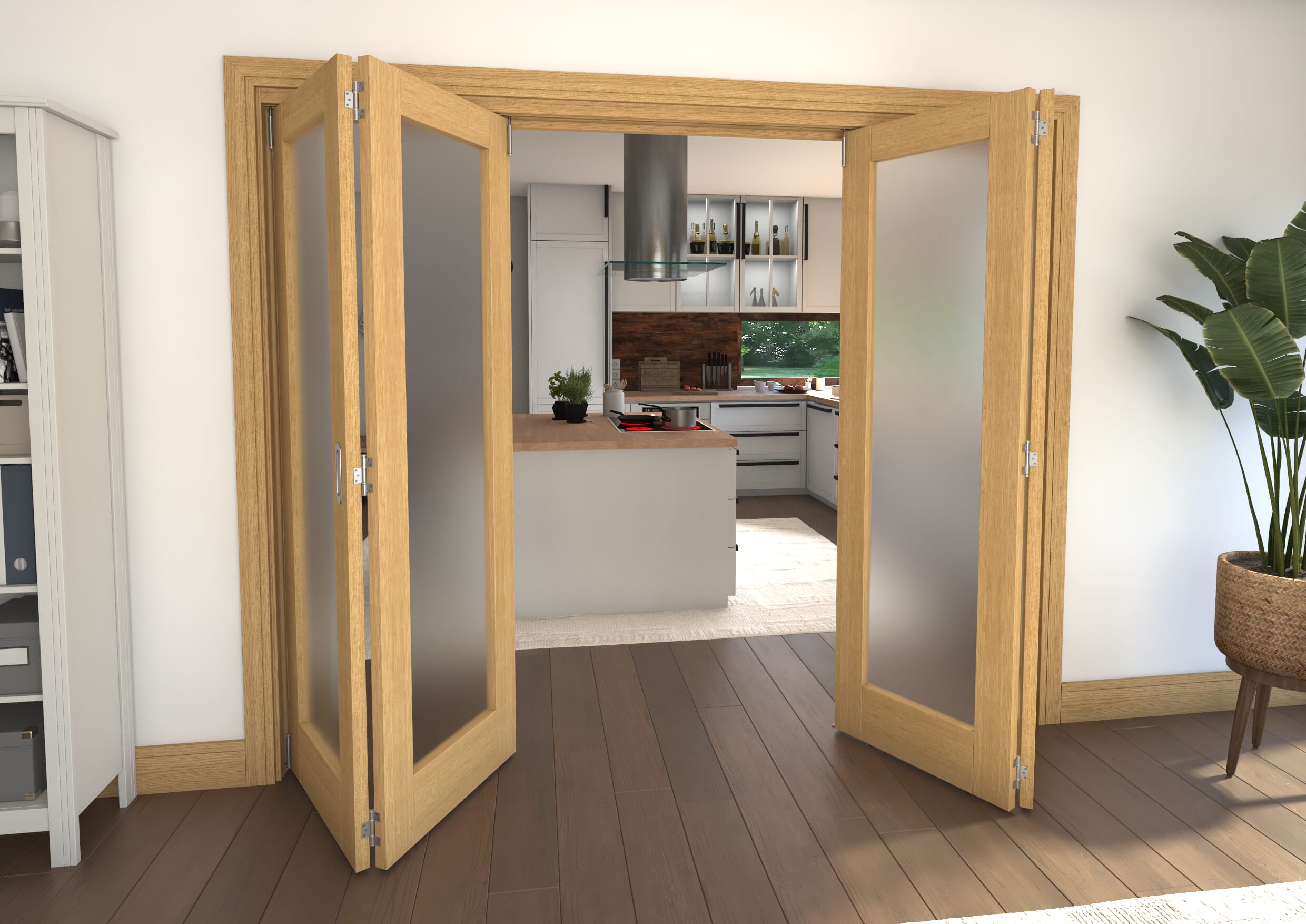 2528x2060x133mm Pref. Oak P10 Frosted Roomfold Grande (2+2)