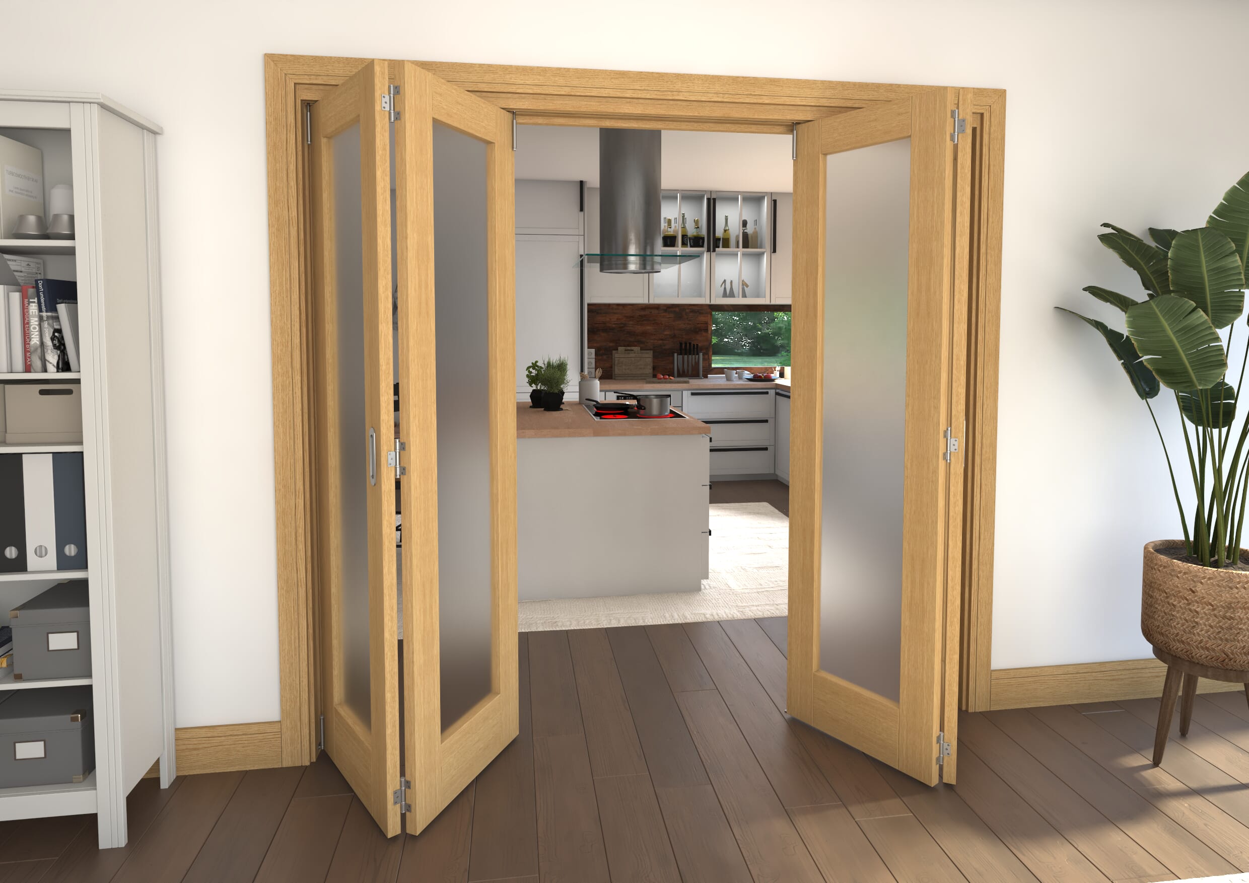 Shaker Oak 1 lite Frosted Glazed Prefinished Roomfold Doorset Image