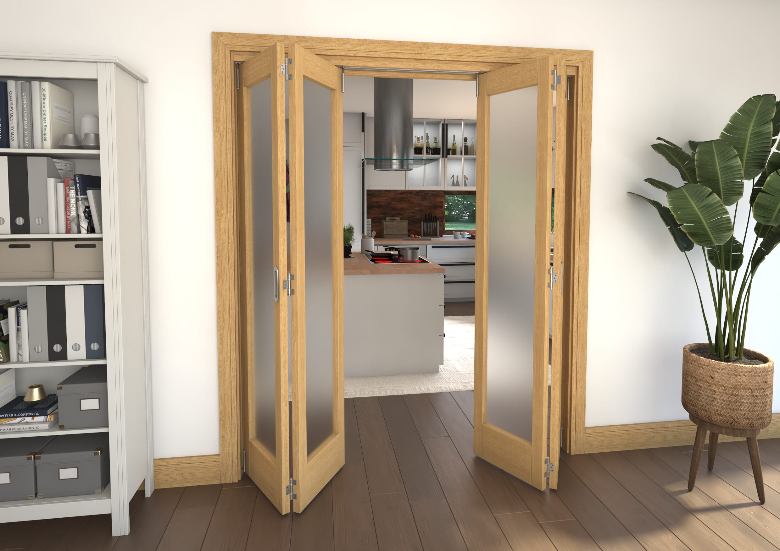 Shaker Oak 1 lite Frosted Glazed Prefinished Roomfold Doorset Image
