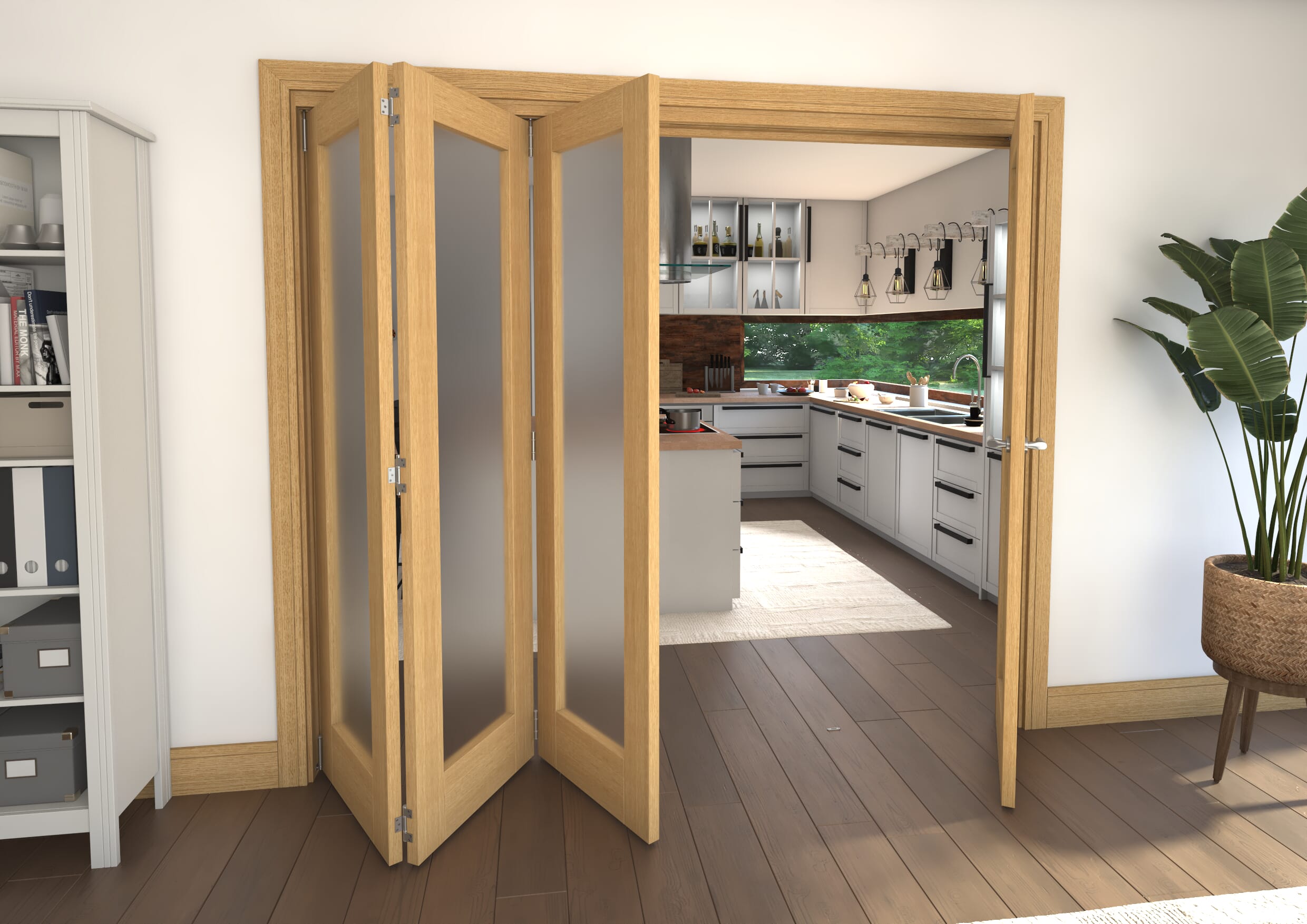2380x2060x133mm Pref. Oak P10 Frosted Roomfold Grande (3+1)