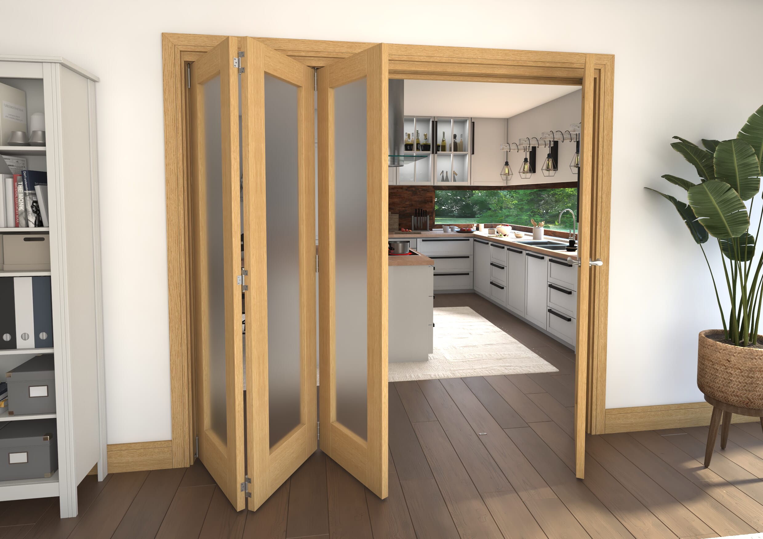 Shaker Oak 1 lite Frosted Glazed Prefinished Roomfold Doorset Image