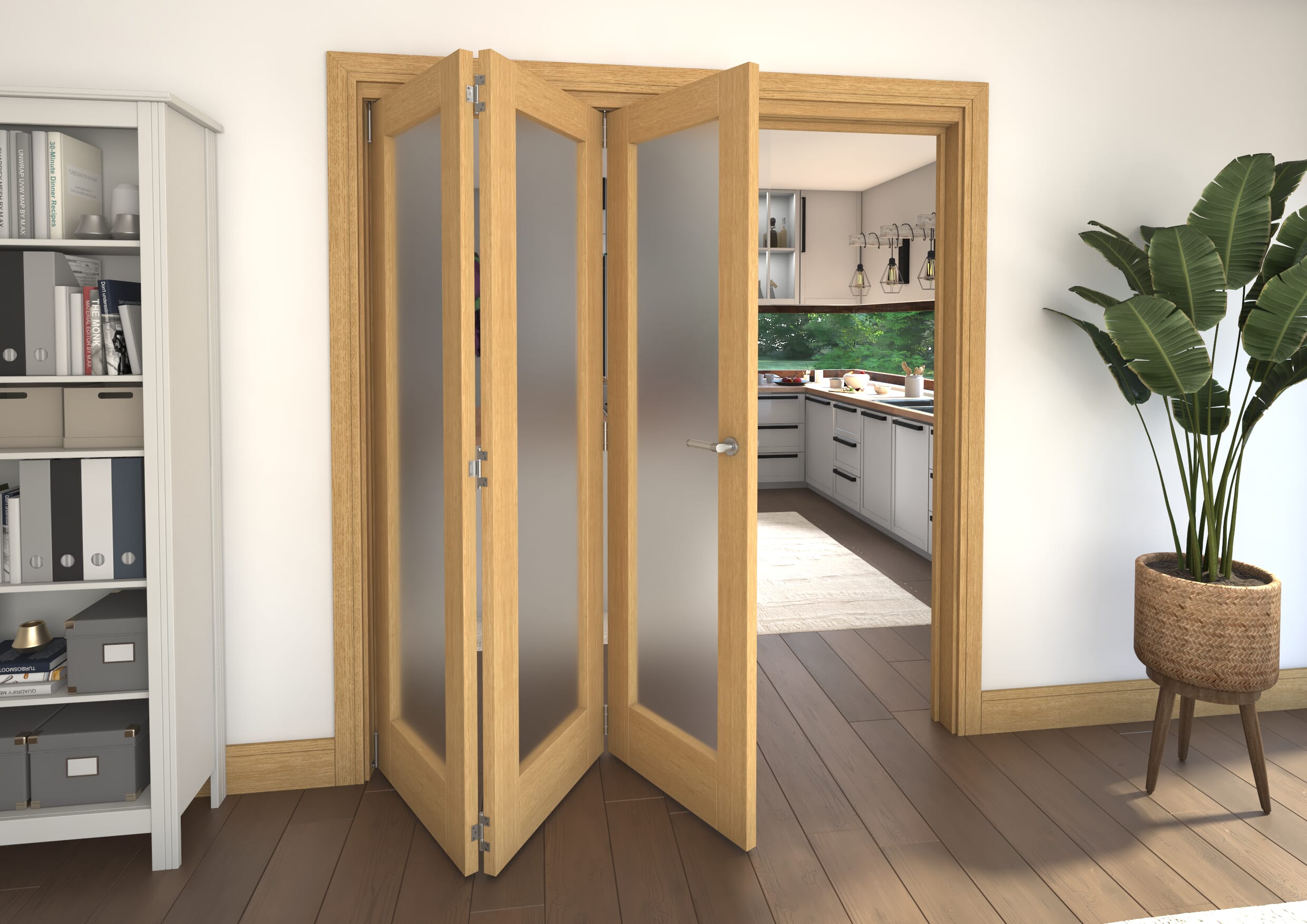 Frosted Glazed Oak Prefinished 3 Door Roomfold Grande (3 + 0 x 610mm Doors)