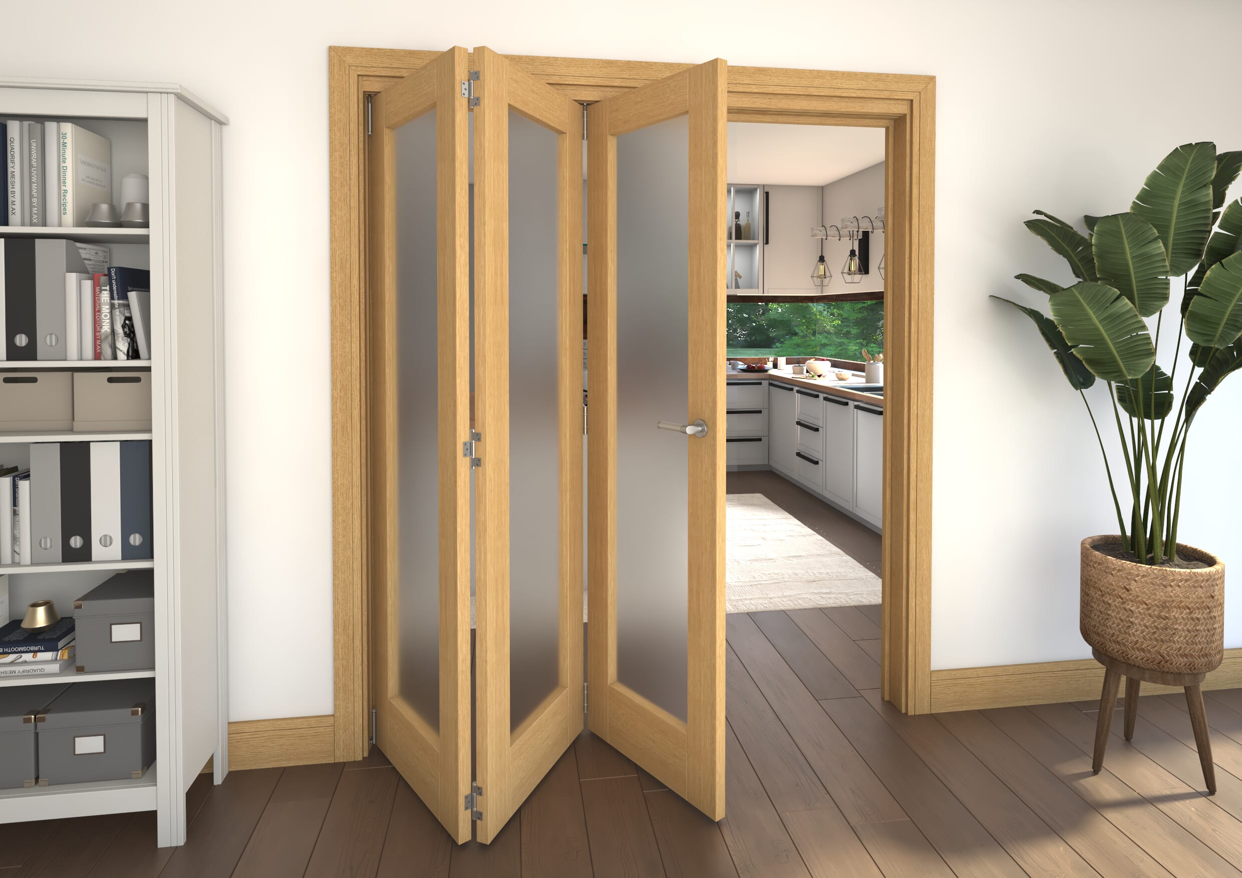 Frosted Glazed Oak Prefinished 3 Door Roomfold Grande 1800mm Set