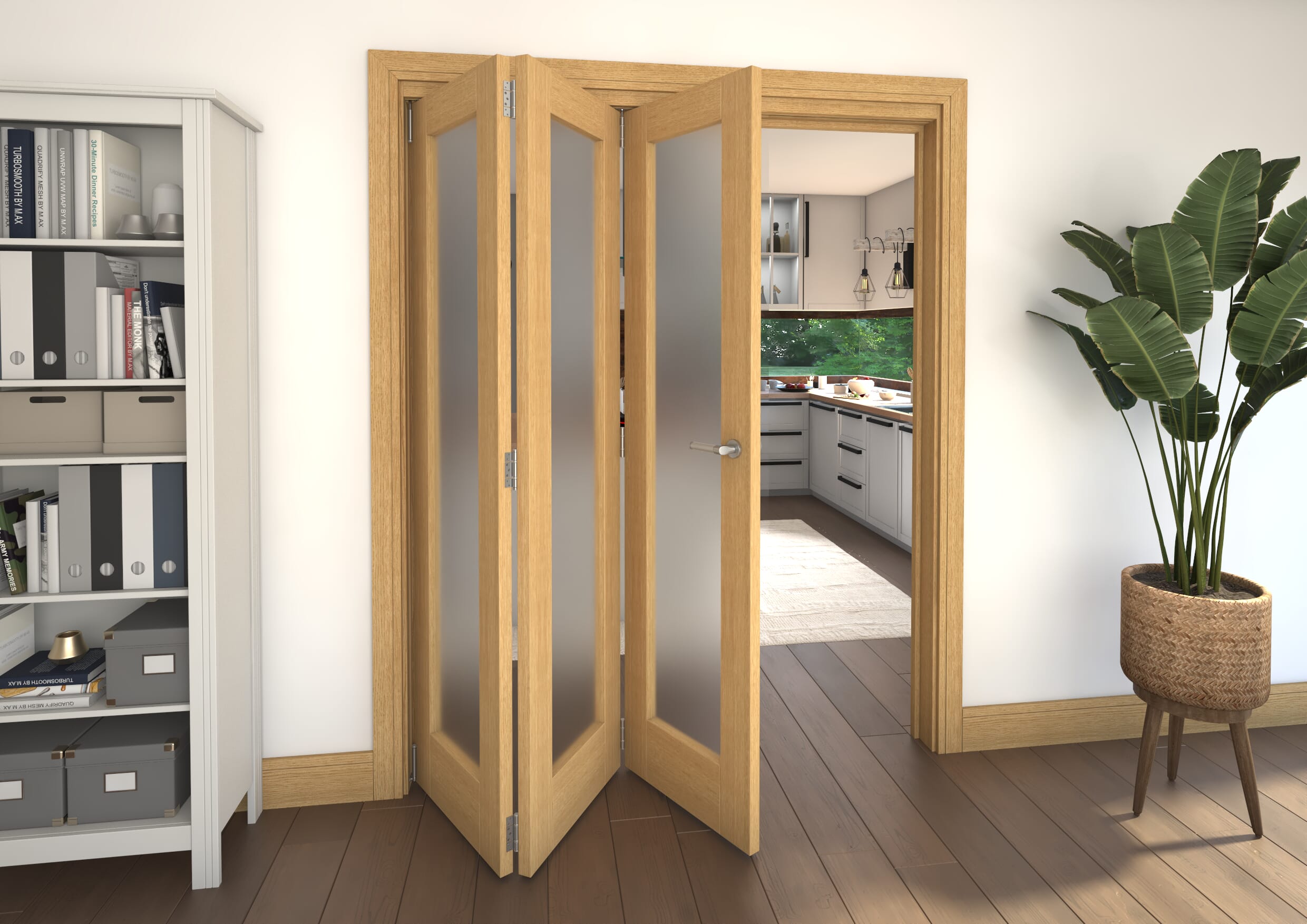 Shaker Oak 1 lite Frosted Glazed Prefinished Roomfold Doorset Image