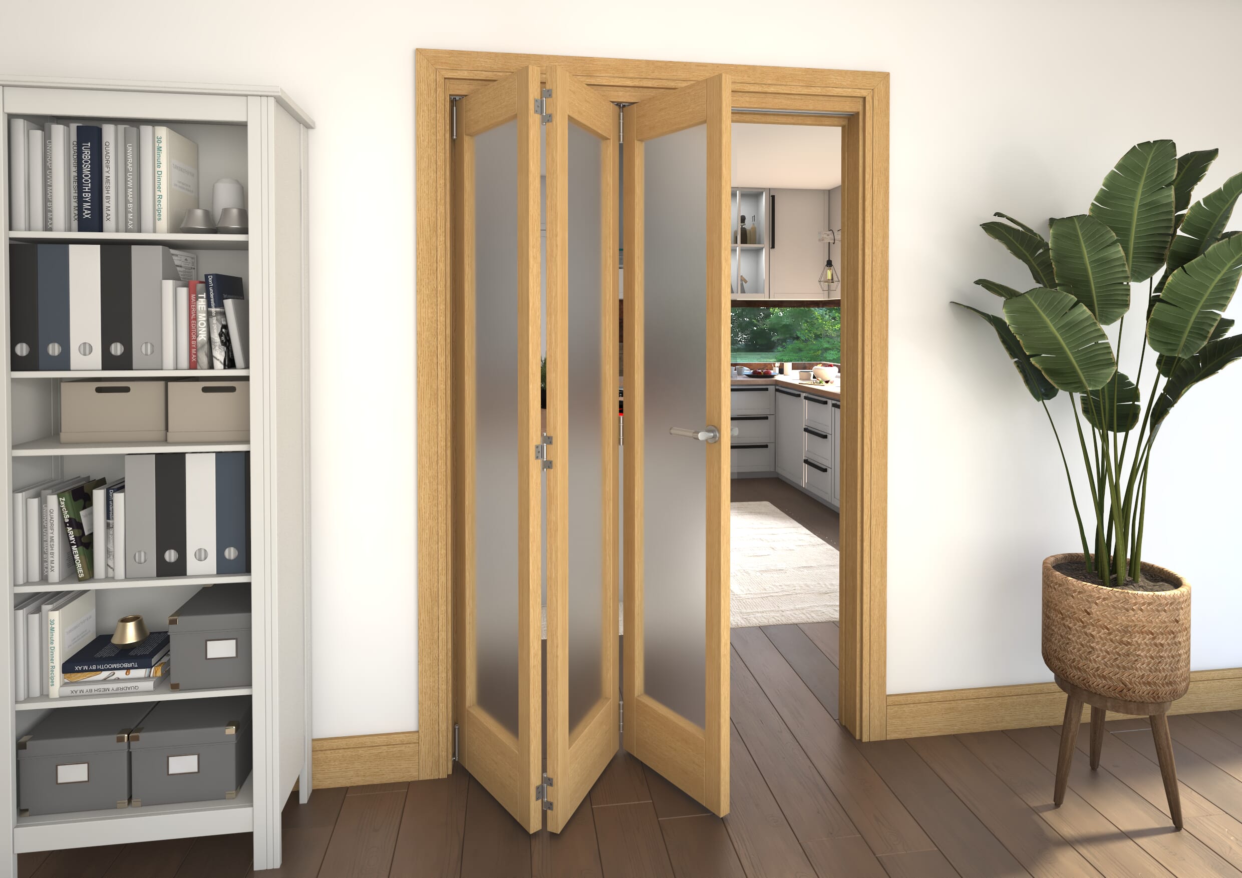 Shaker Oak 1 lite Frosted Glazed Prefinished Roomfold Doorset Image