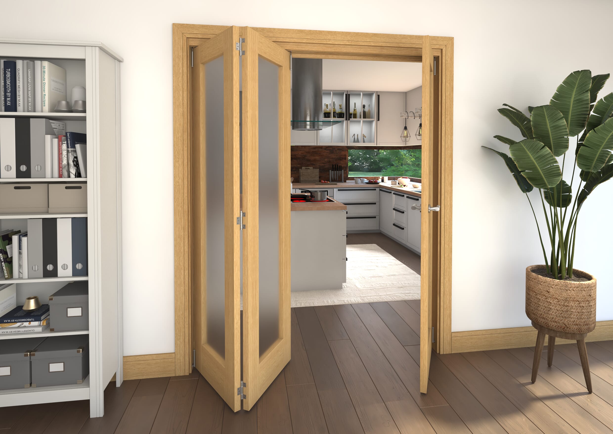 Shaker Oak 1 lite Frosted Glazed Prefinished Roomfold Doorset Image