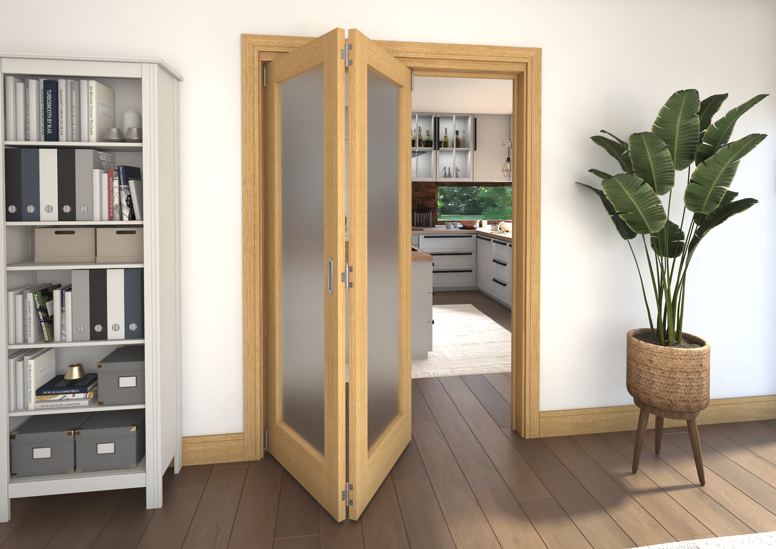 Frosted Glazed Oak Prefinished 2 Door Roomfold Grande (2 + 0 x 686mm Doors)