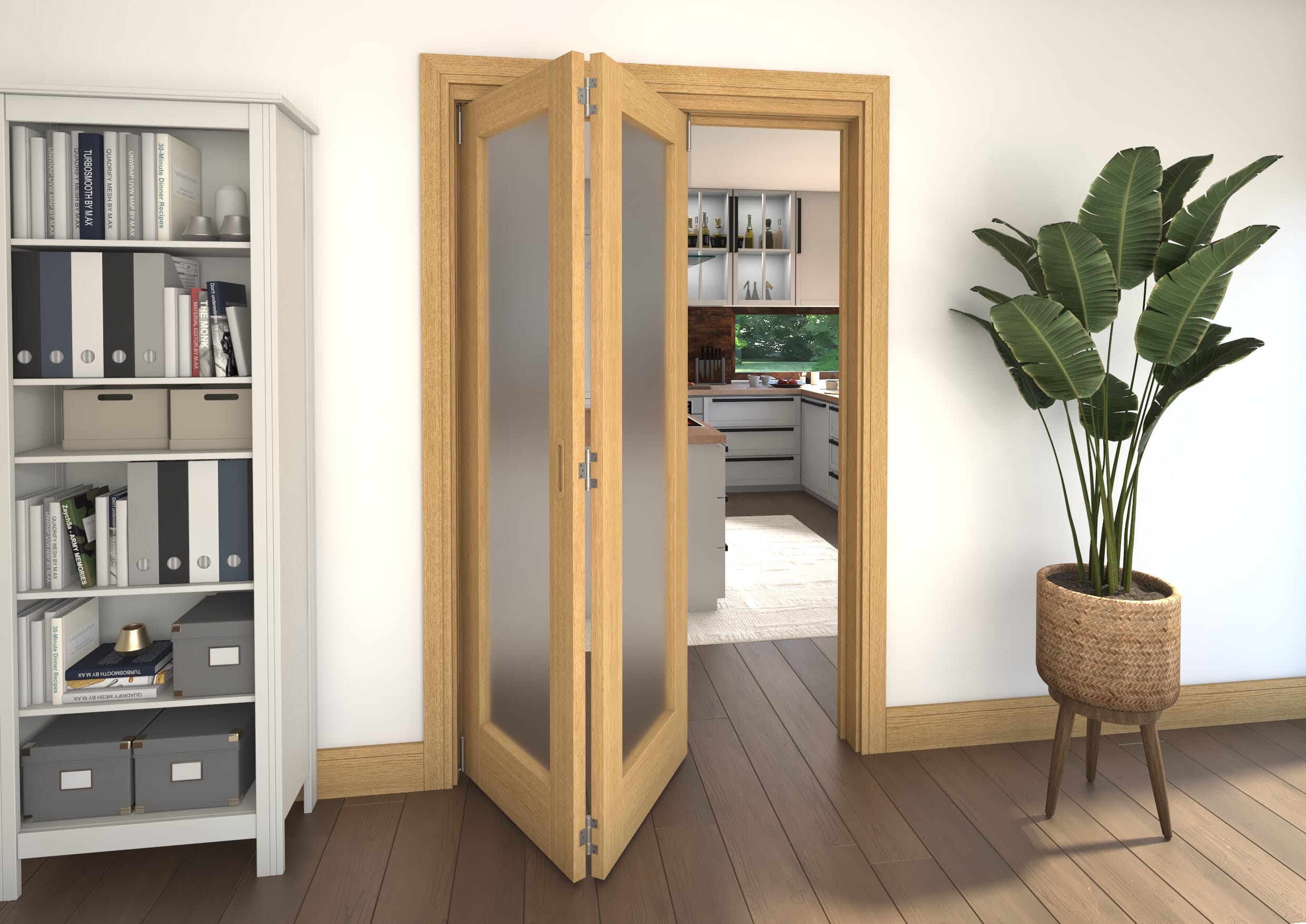 Frosted Glazed Oak Prefinished 2 Door Roomfold Grande (2 + 0 x 610mm Doors)