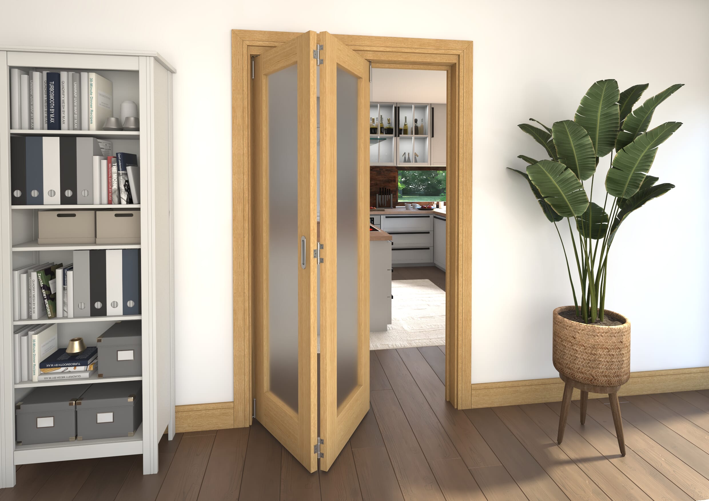 Frosted Glazed Oak Prefinished 2 Door Roomfold Grande (2 + 0 x 573mm Doors)