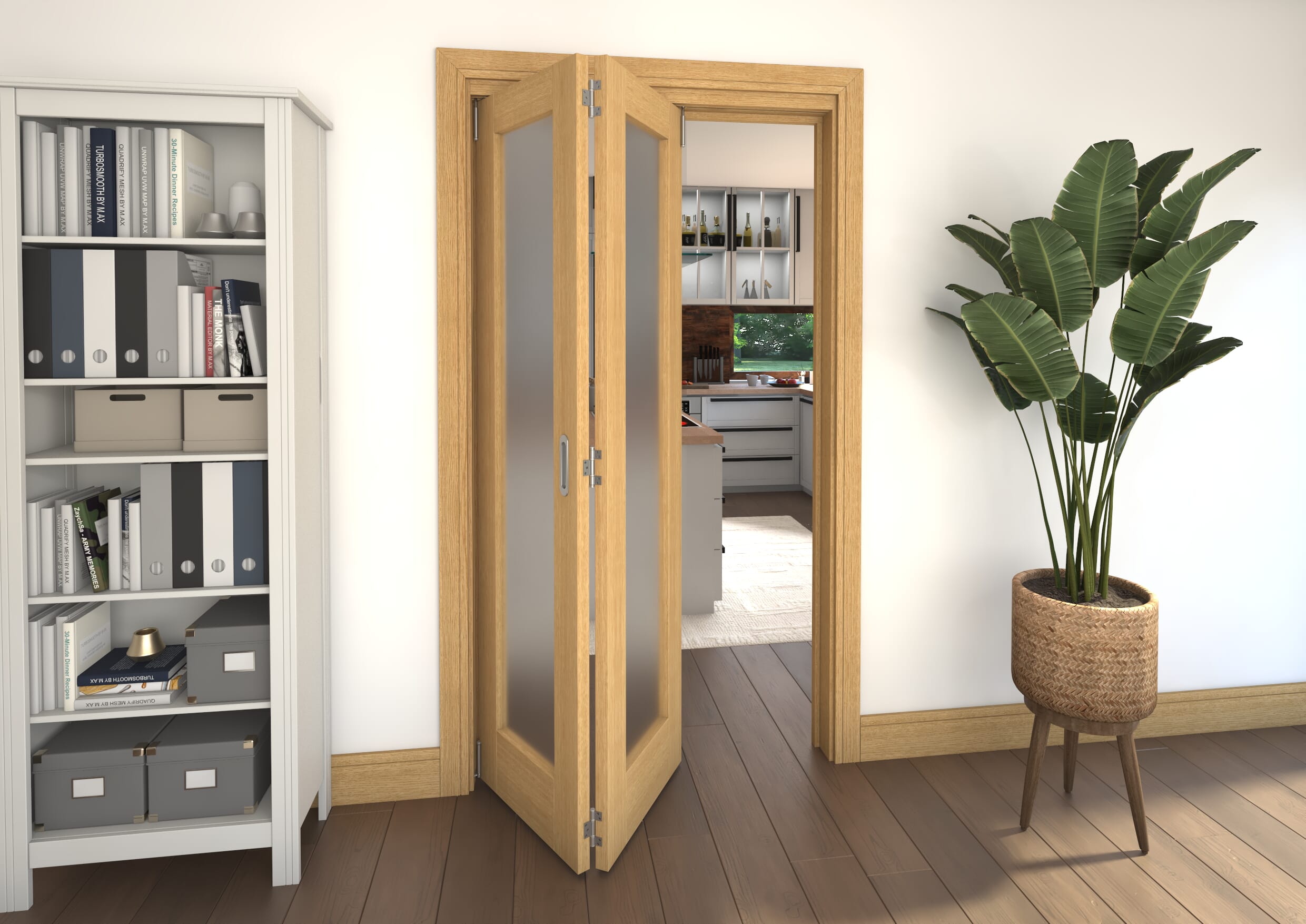 Shaker Oak 1 lite Frosted Glazed Prefinished Roomfold Doorset Image