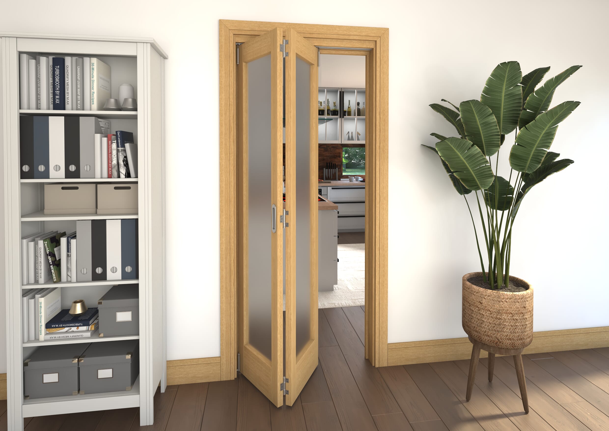Shaker Oak 1 lite Frosted Glazed Prefinished Roomfold Doorset Image
