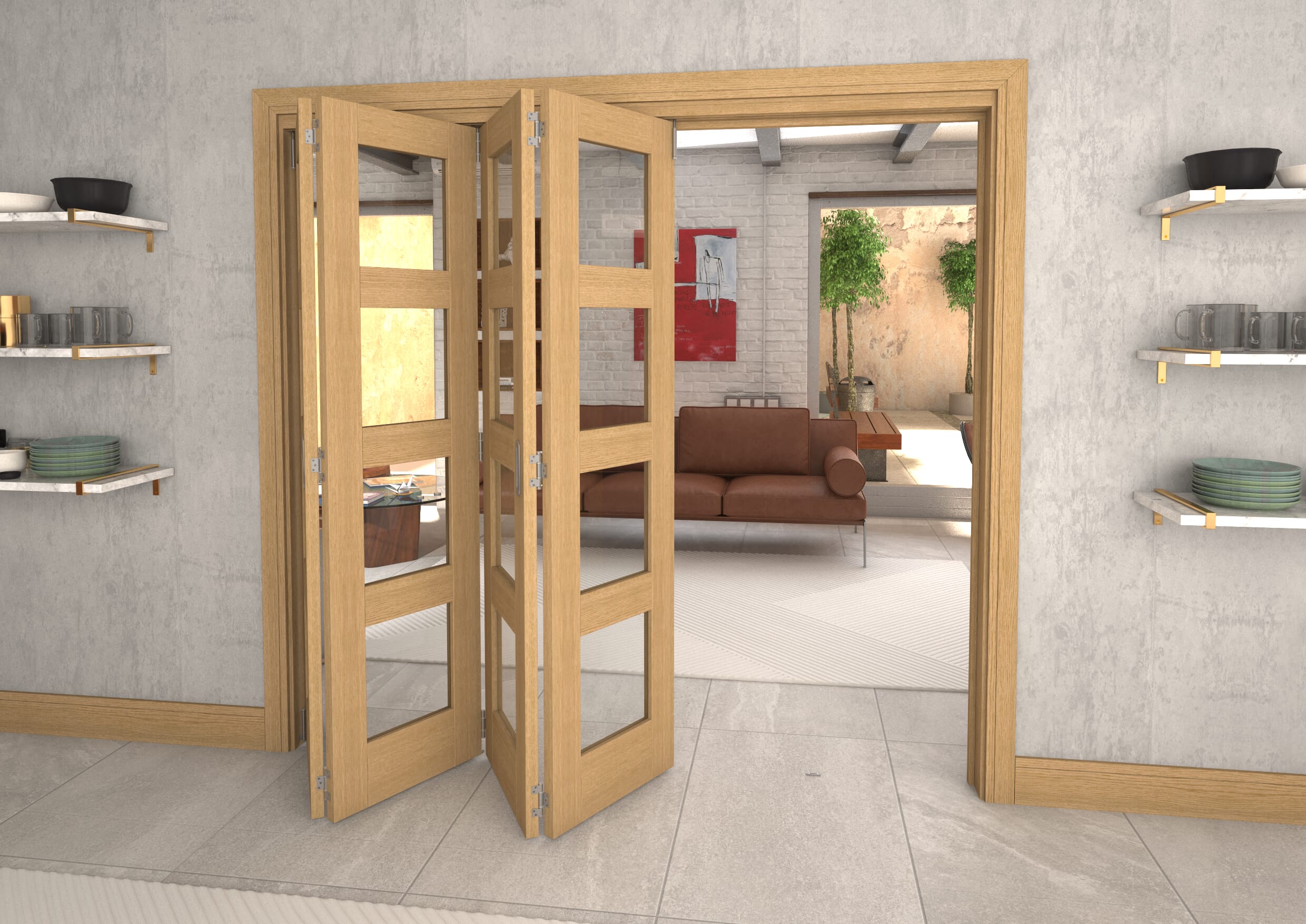 2213x2060x133mm Pref. Oak 4L Roomfold Grande (4+0)