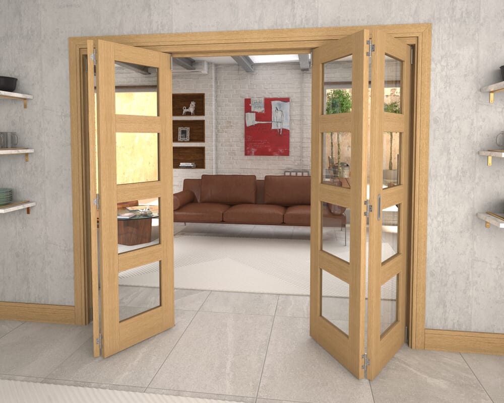 Glazed Oak Prefinished 4 Door 4L Roomfold Grande 2400mm 2 + 2 Set